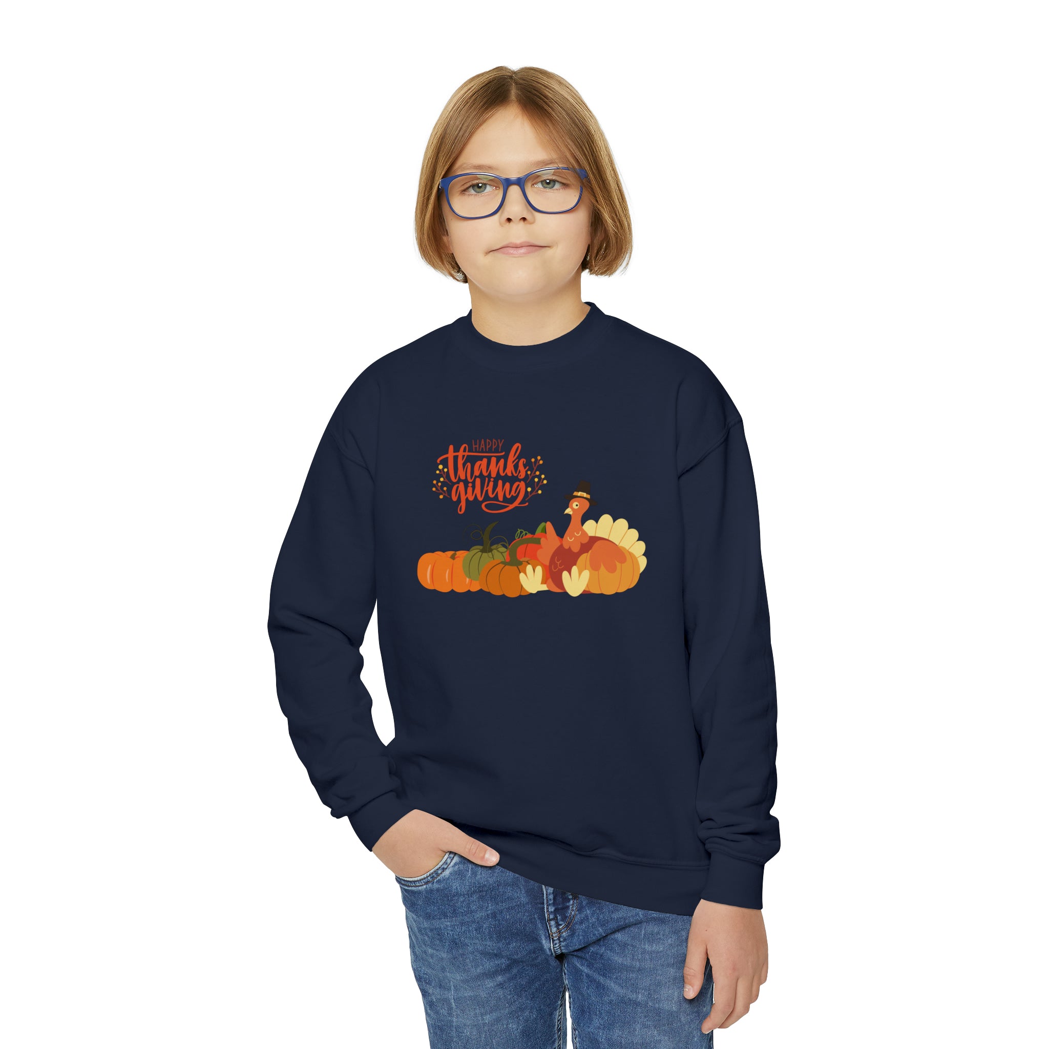 Happy Thanksgiving Turkey Youth Crewneck Sweatshirt