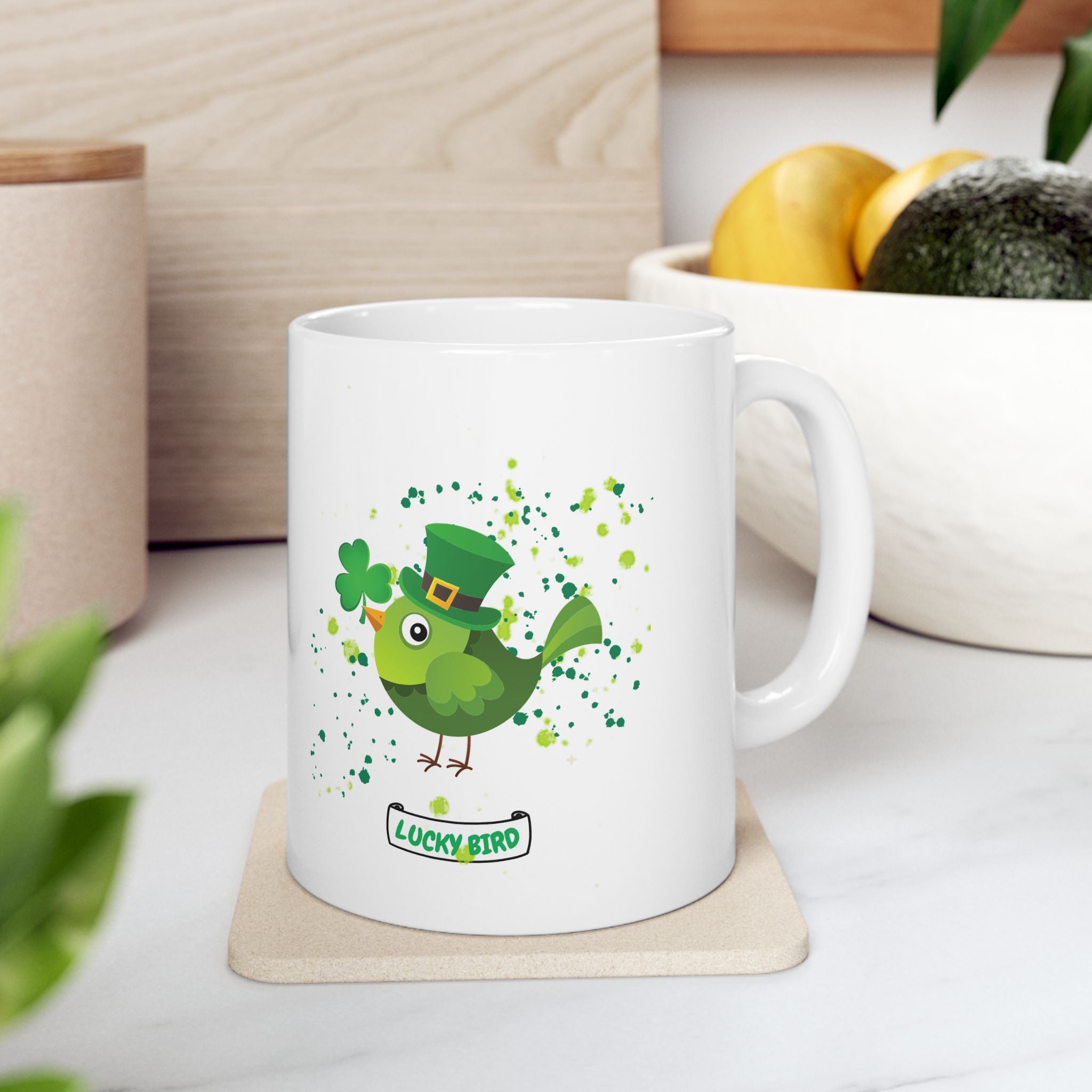 Lucky Bird Charm Ceramic Mug | 11oz & 15oz | Perfect for St. Patrick's Day Celebration