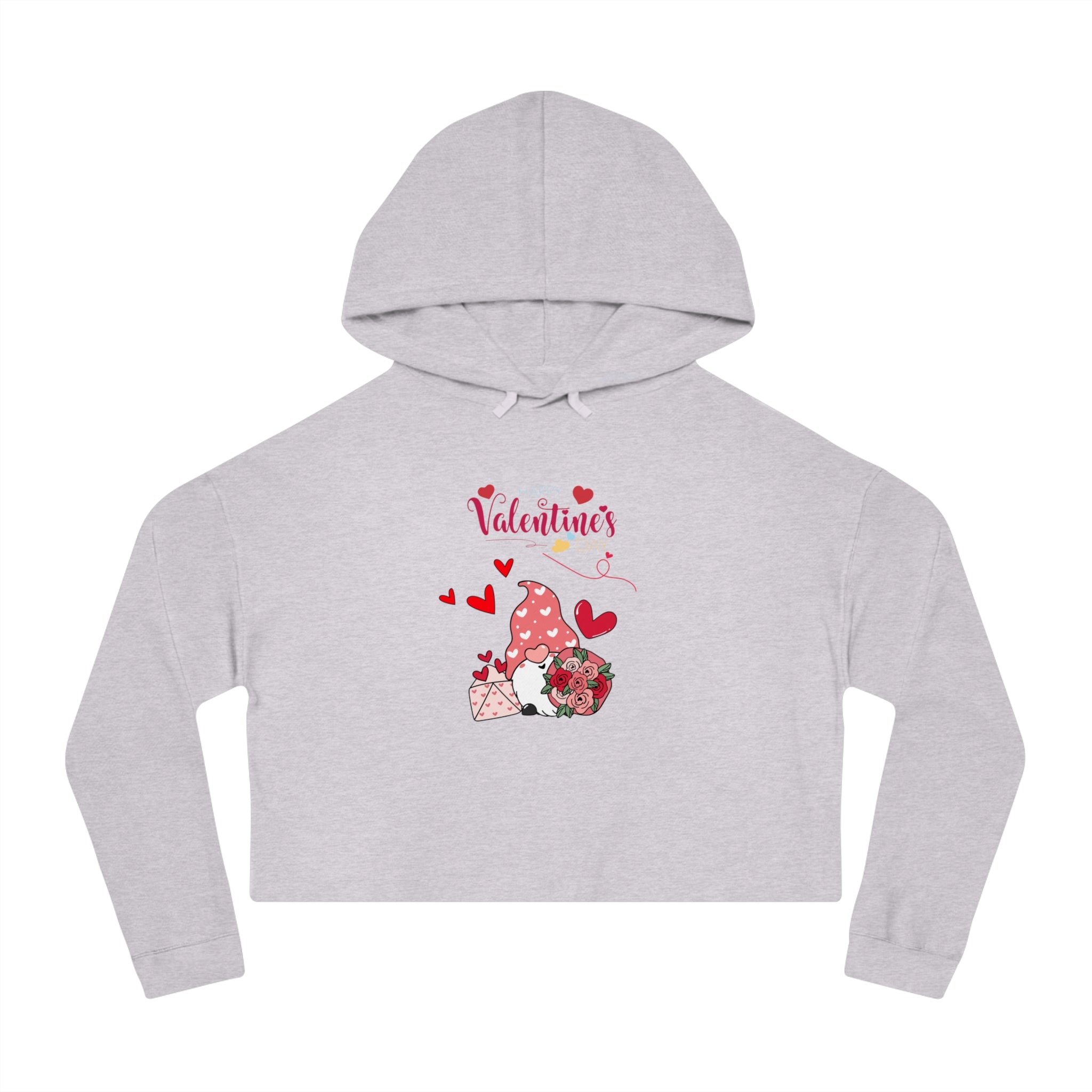 Gnome Valentine's Day Women’s Cropped Hooded Sweatshirt