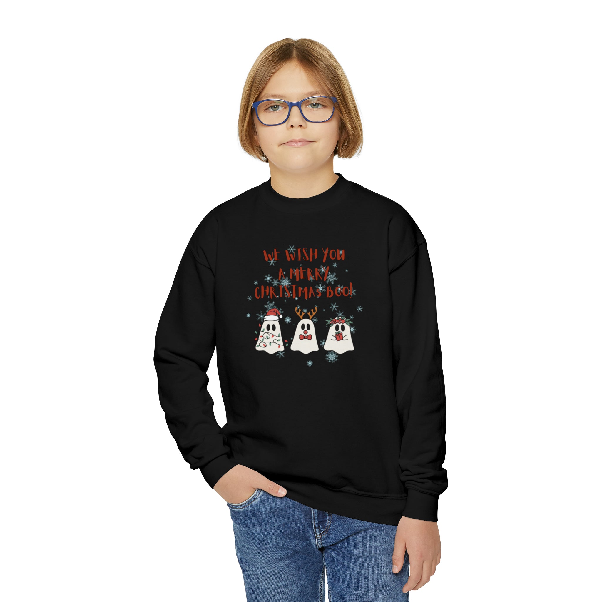 We Wish You A Merry Christmas Boo Youth Crewneck Sweatshirt