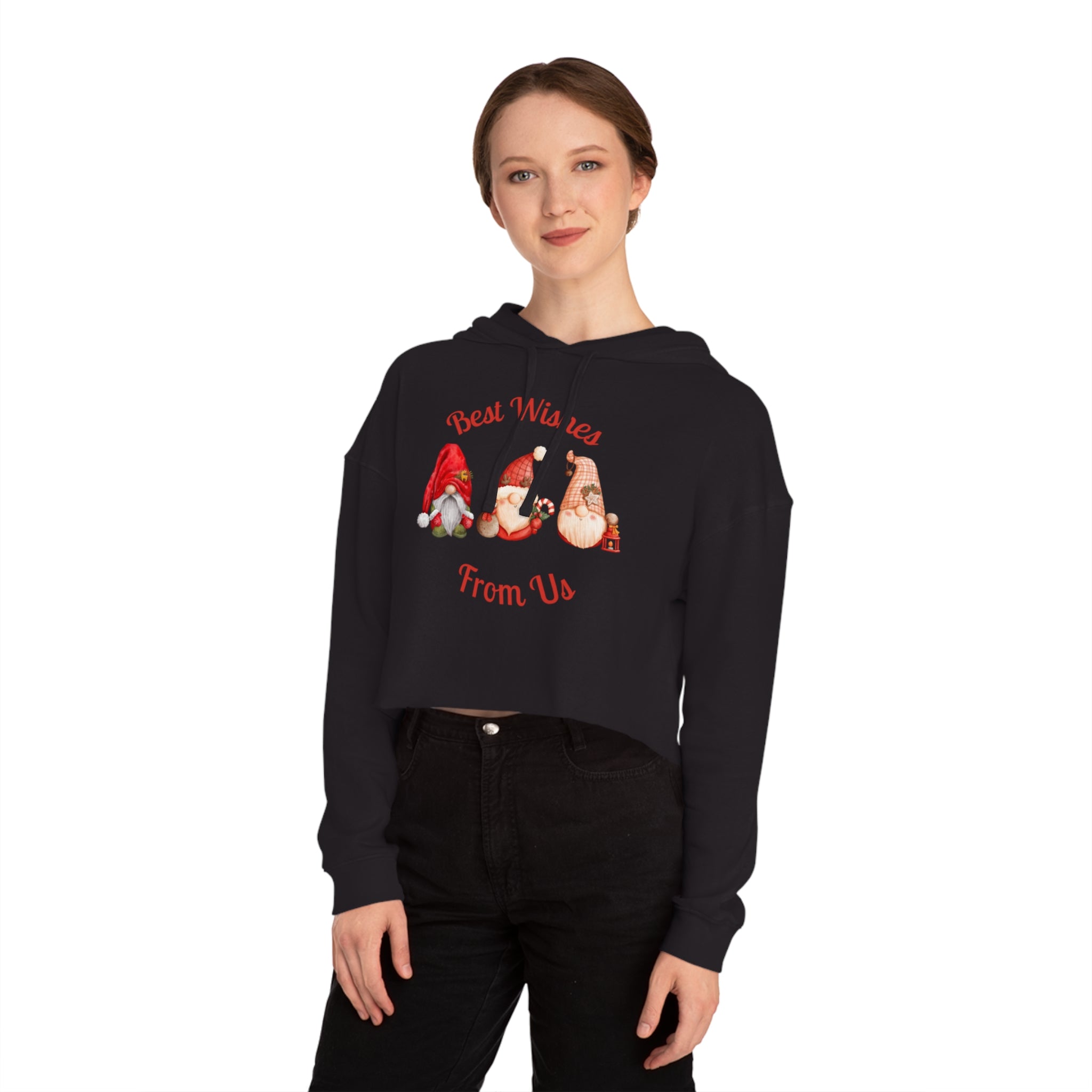 Gnome Best Wishes Women’s Cropped Hooded Sweatshirt