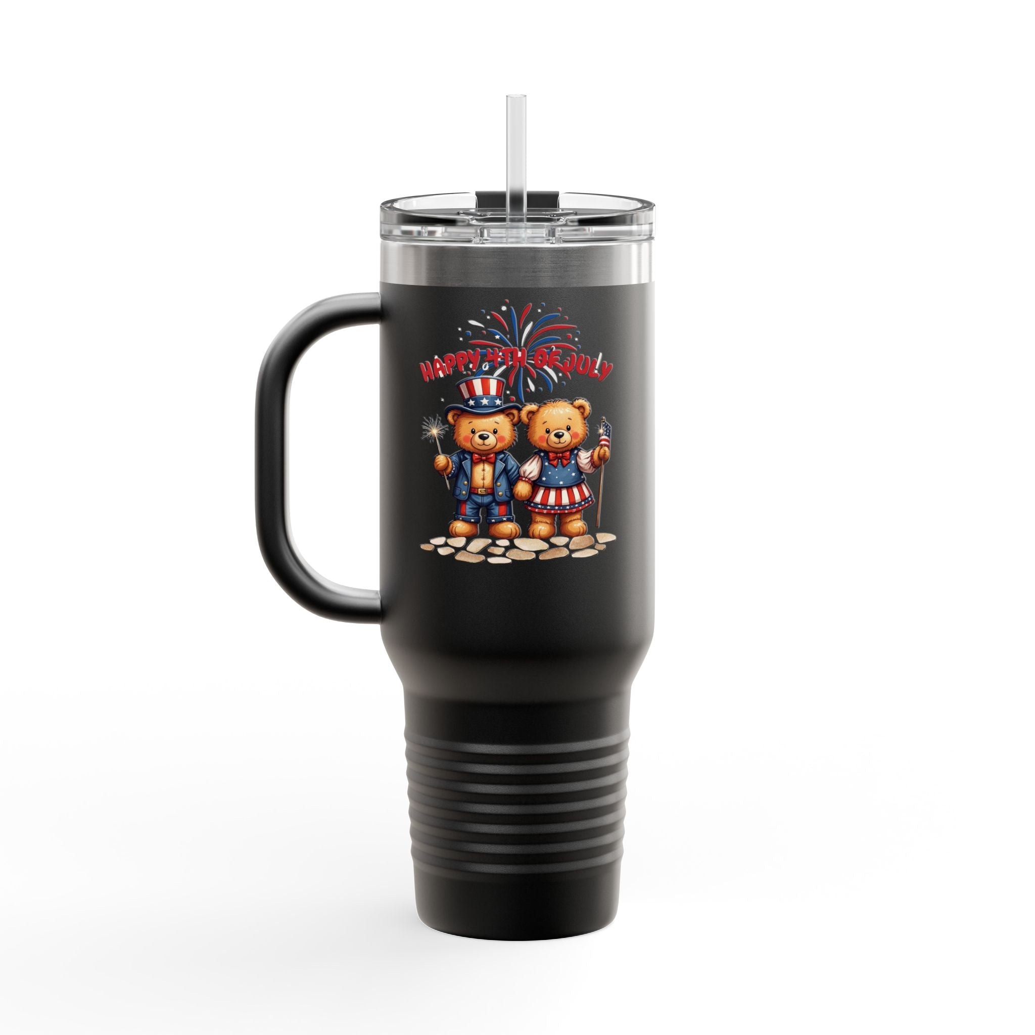 Happy 4th of July Teddy Bear Couple Insulated Travel Mug, 40oz