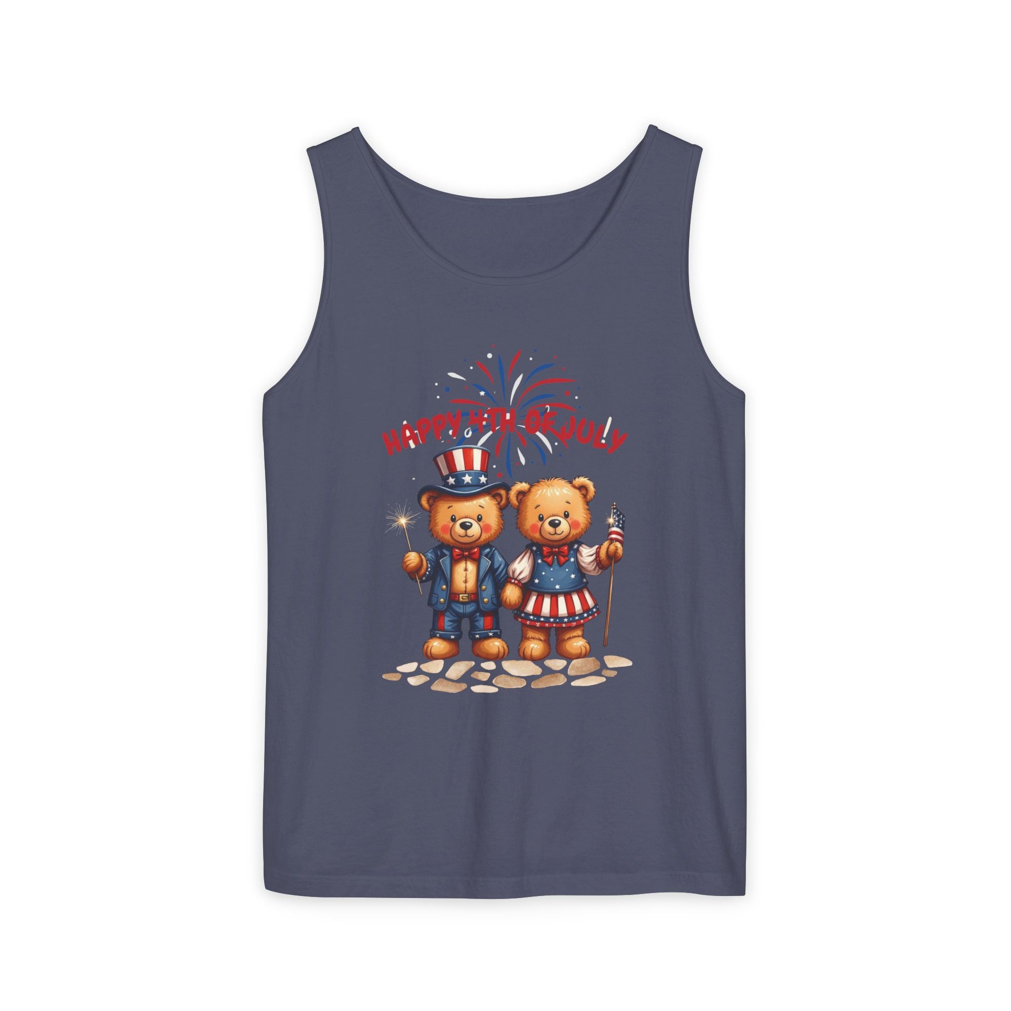 Happy 4th of July Teddy Bear Couple Tank Top