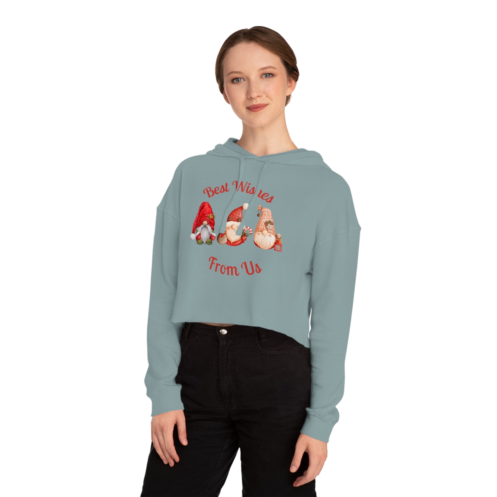 Gnome Best Wishes Women’s Cropped Hooded Sweatshirt