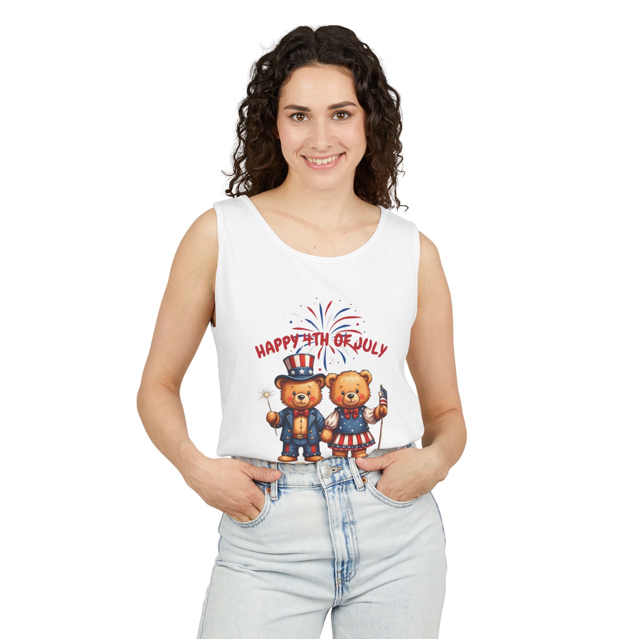 Happy 4th of July Teddy Bear Couple Tank Top