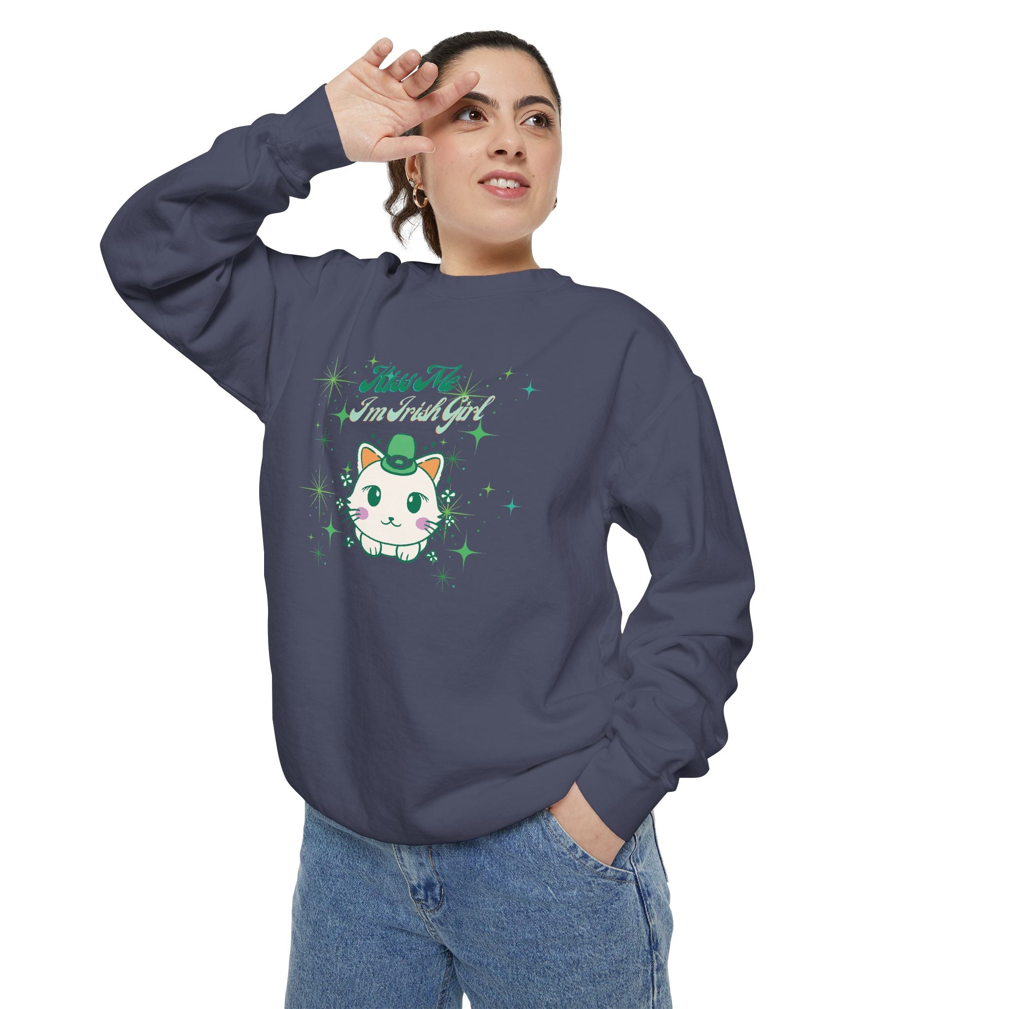 Kiss Me I'm Irish Cat Garment-Dyed Sweatshirt