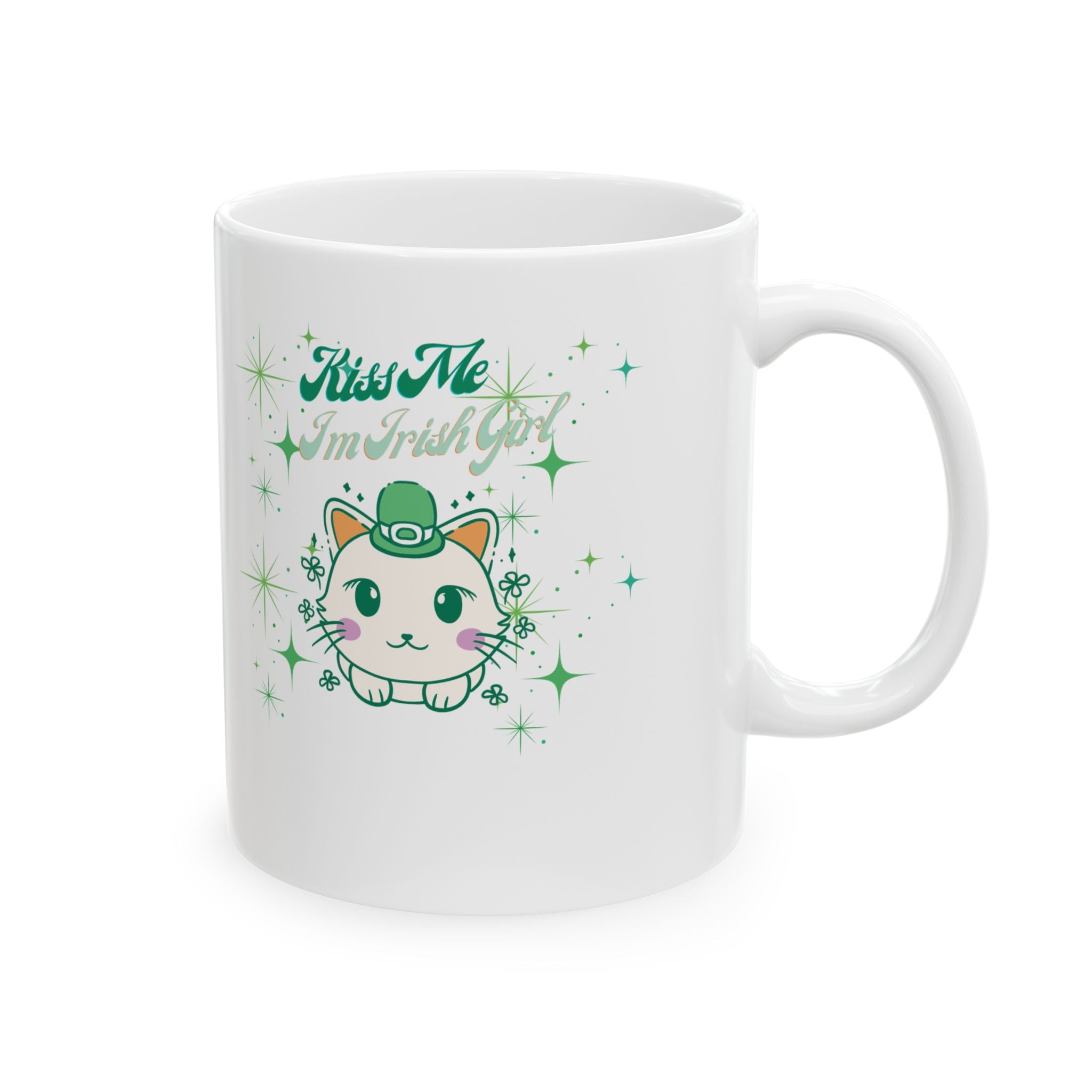 Kiss Me I'm Irish Cat Ceramic Mug