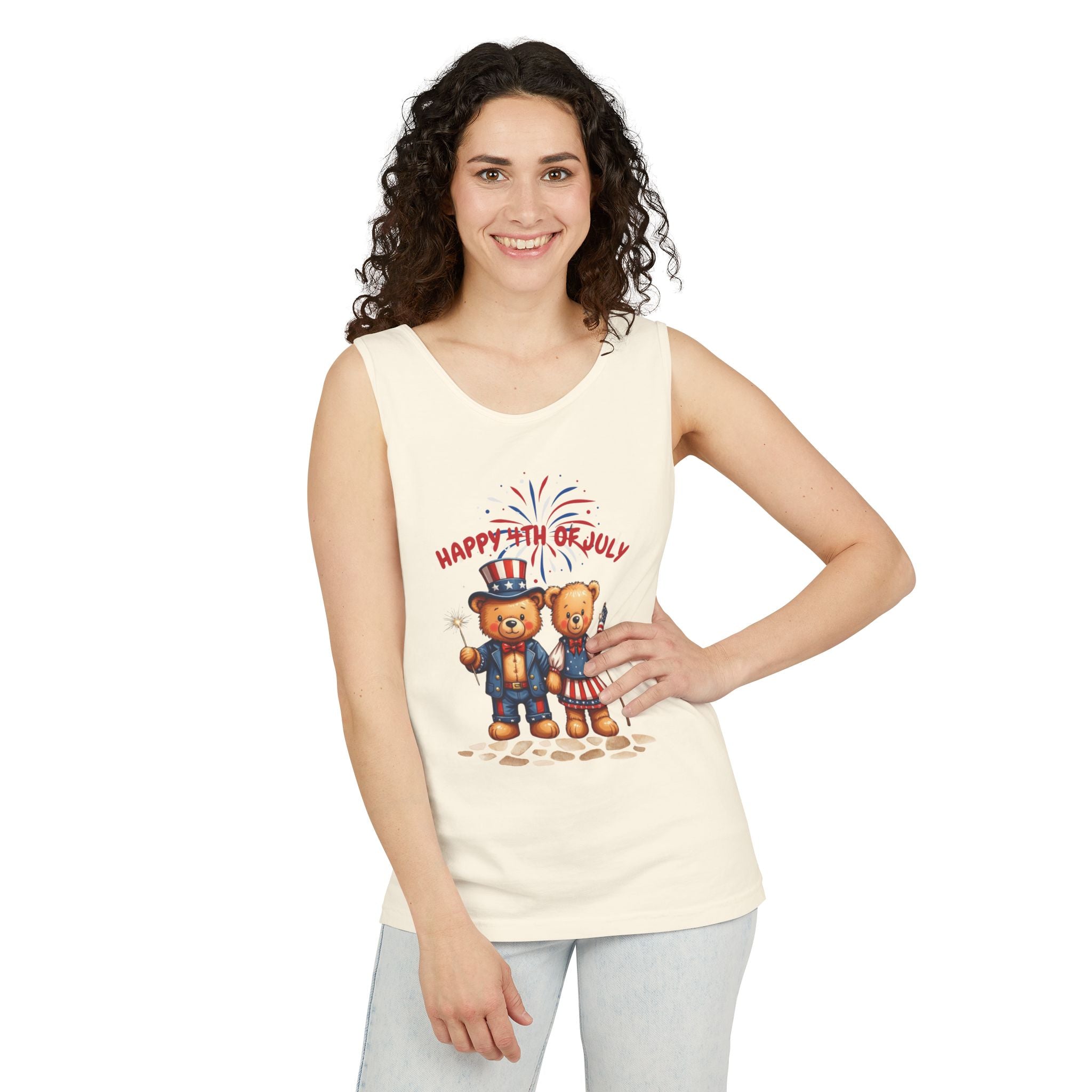 Happy 4th of July Teddy Bear Couple Tank Top
