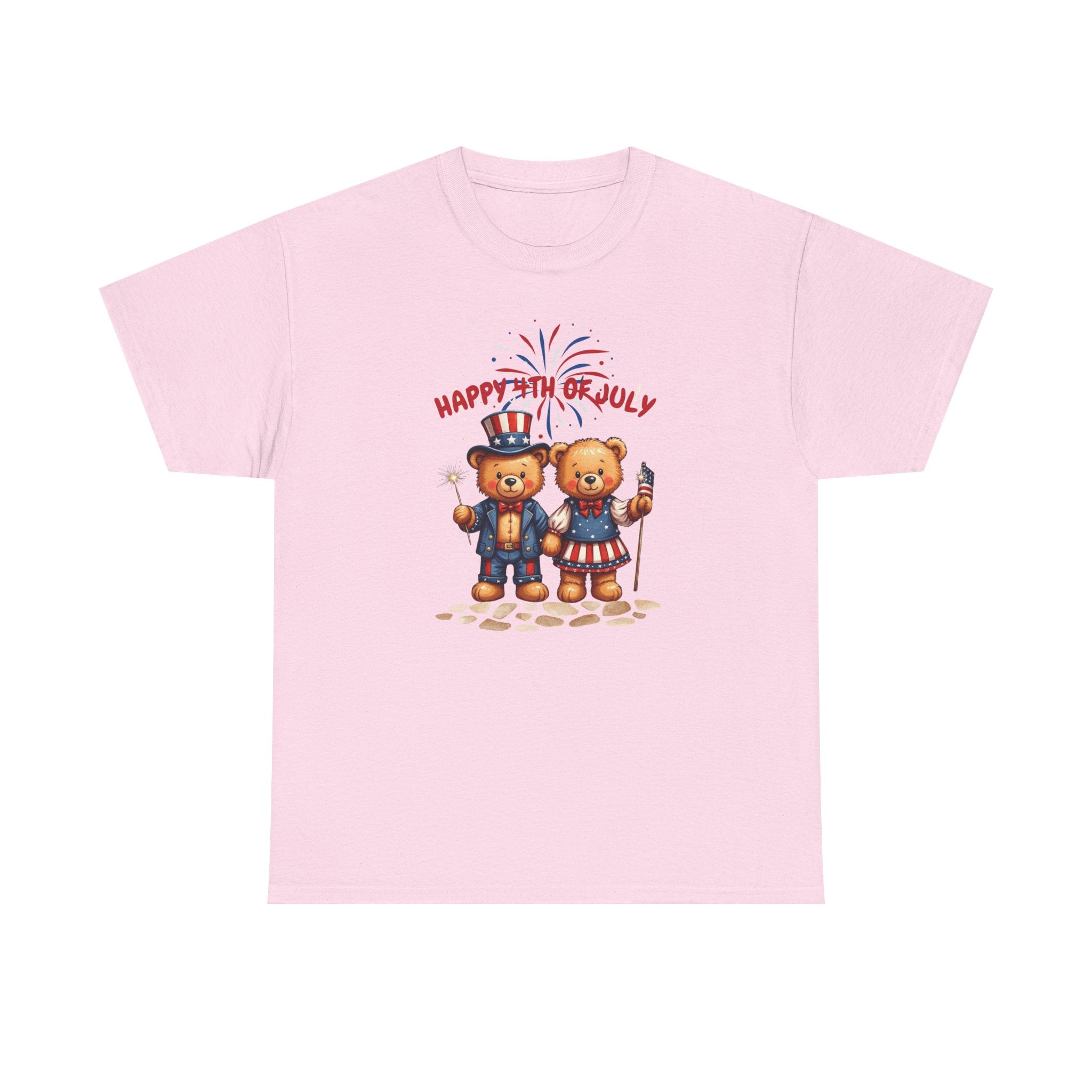 Happy 4th of July Teddy Bear Couple Unisex Heavy Cotton Tee