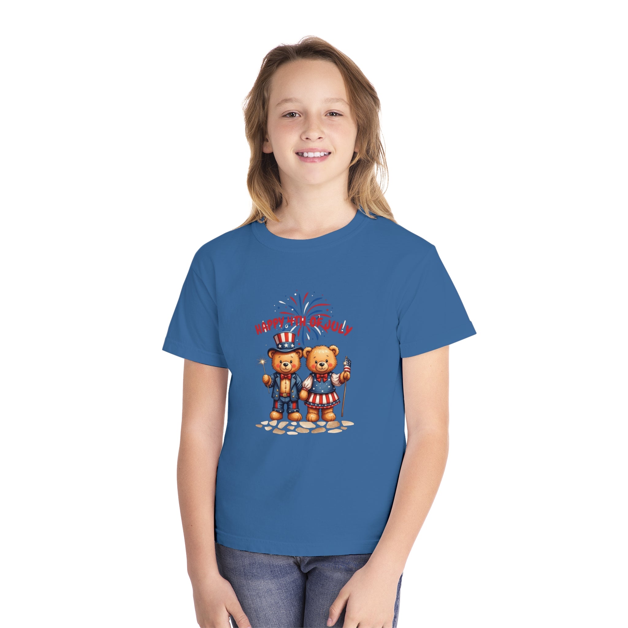 Happy 4th of July Teddy Bear Couple  Youth Midweight Tee
