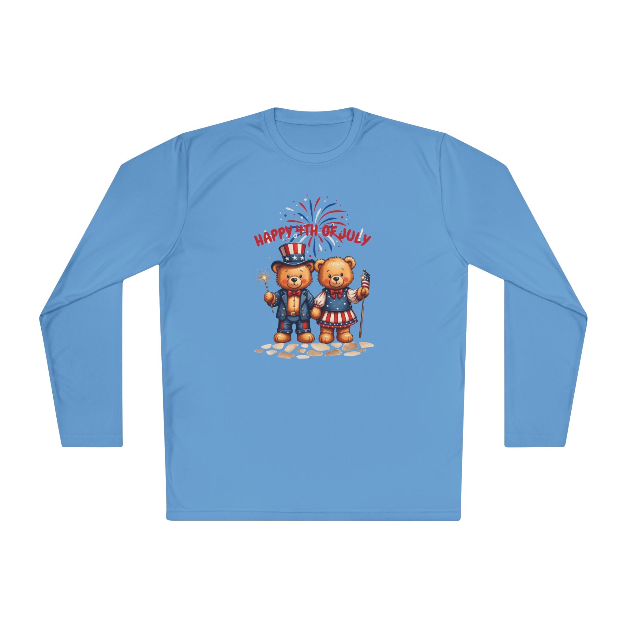 Happy 4th of July Teddy Bear Couple  Unisex Lightweight Long Sleeve Tee