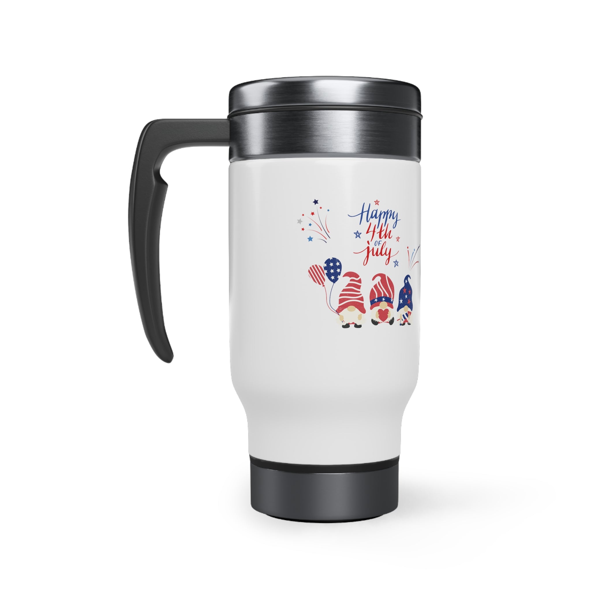 Happy 4th Of July Gnome Stainless Steel Travel Mug with Handle, 14oz