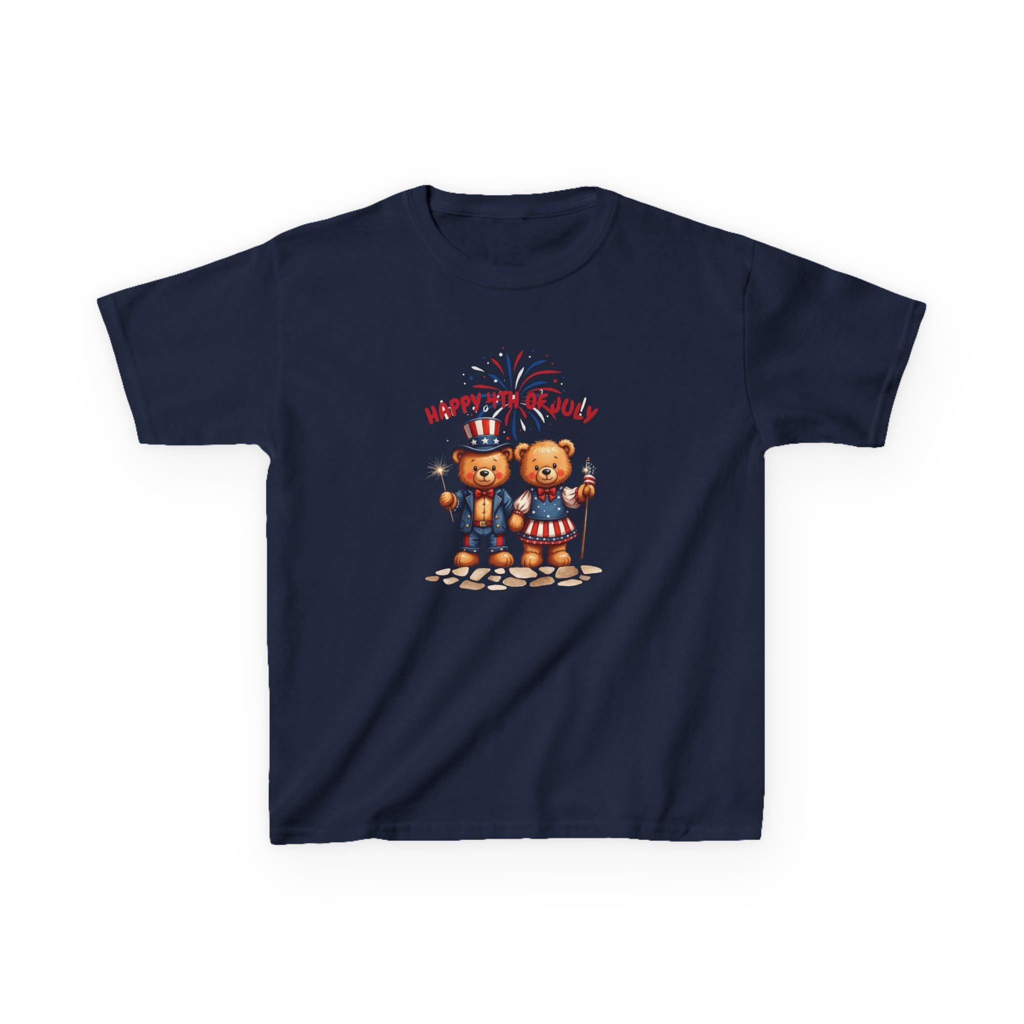Happy 4th of July Teddy Bear Couple Happy 4th of July Kids Heavy Cotton