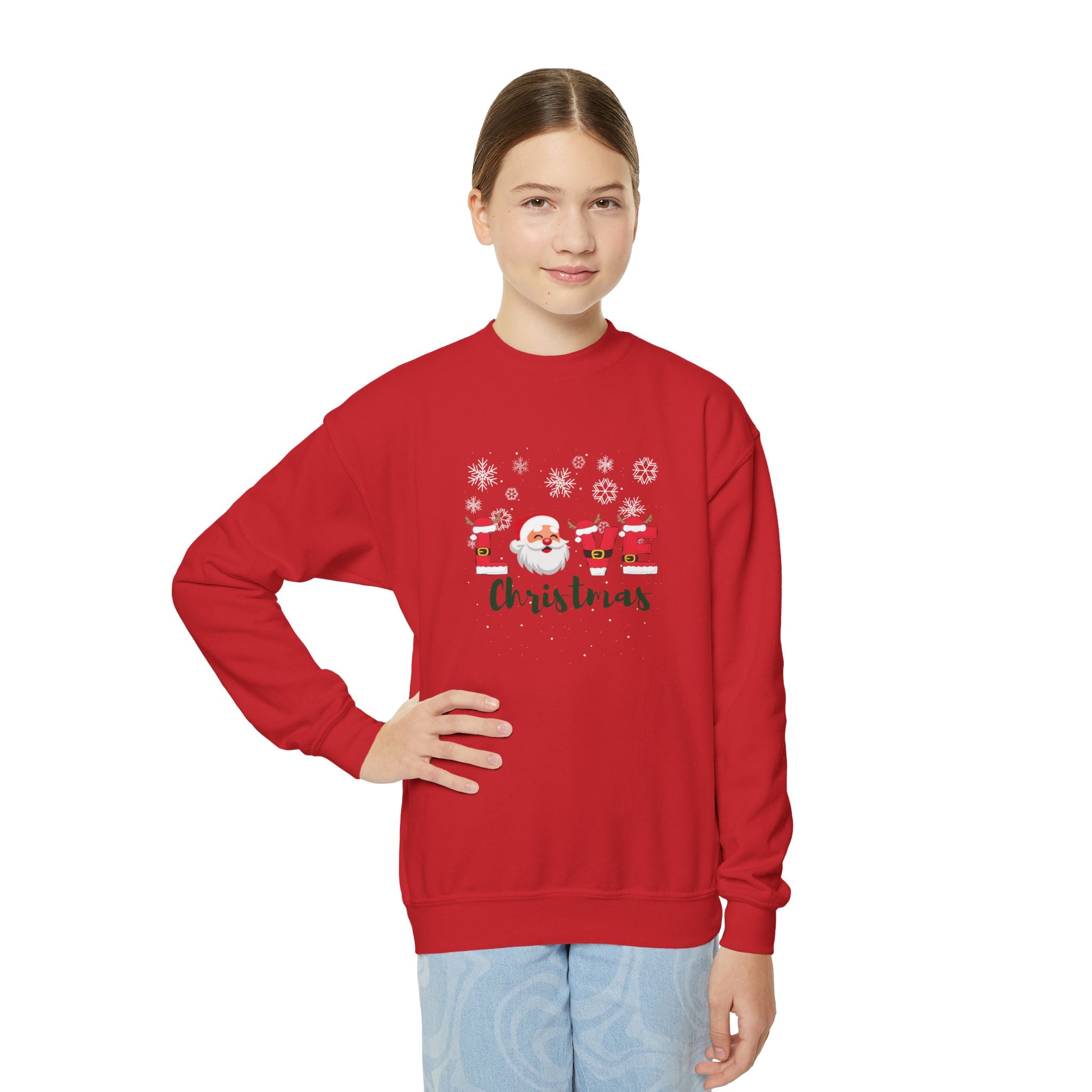 Santa Claus Loves Christmas Youth Crewneck Sweatshirt