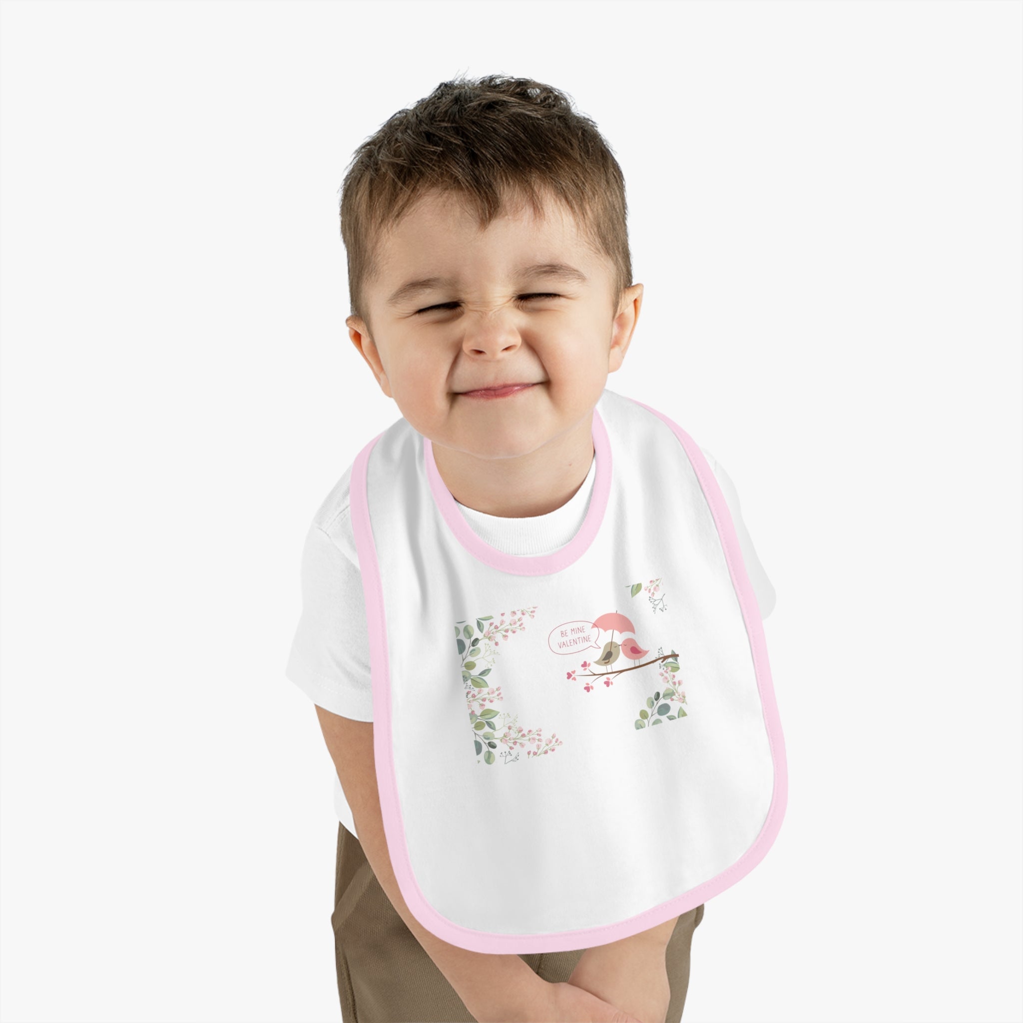 Happy Valentine's Day Lovers Baby Contrast Trim Jersey Bib