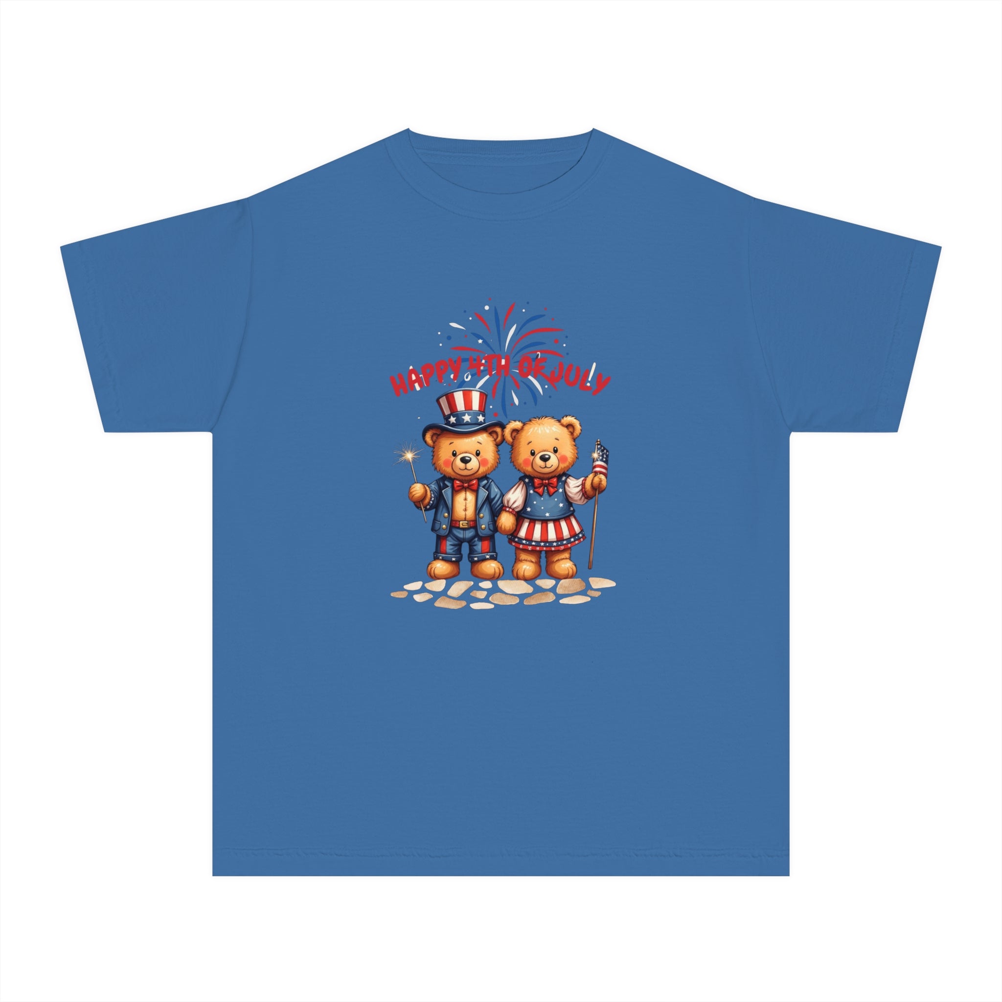Happy 4th of July Teddy Bear Couple  Youth Midweight Tee