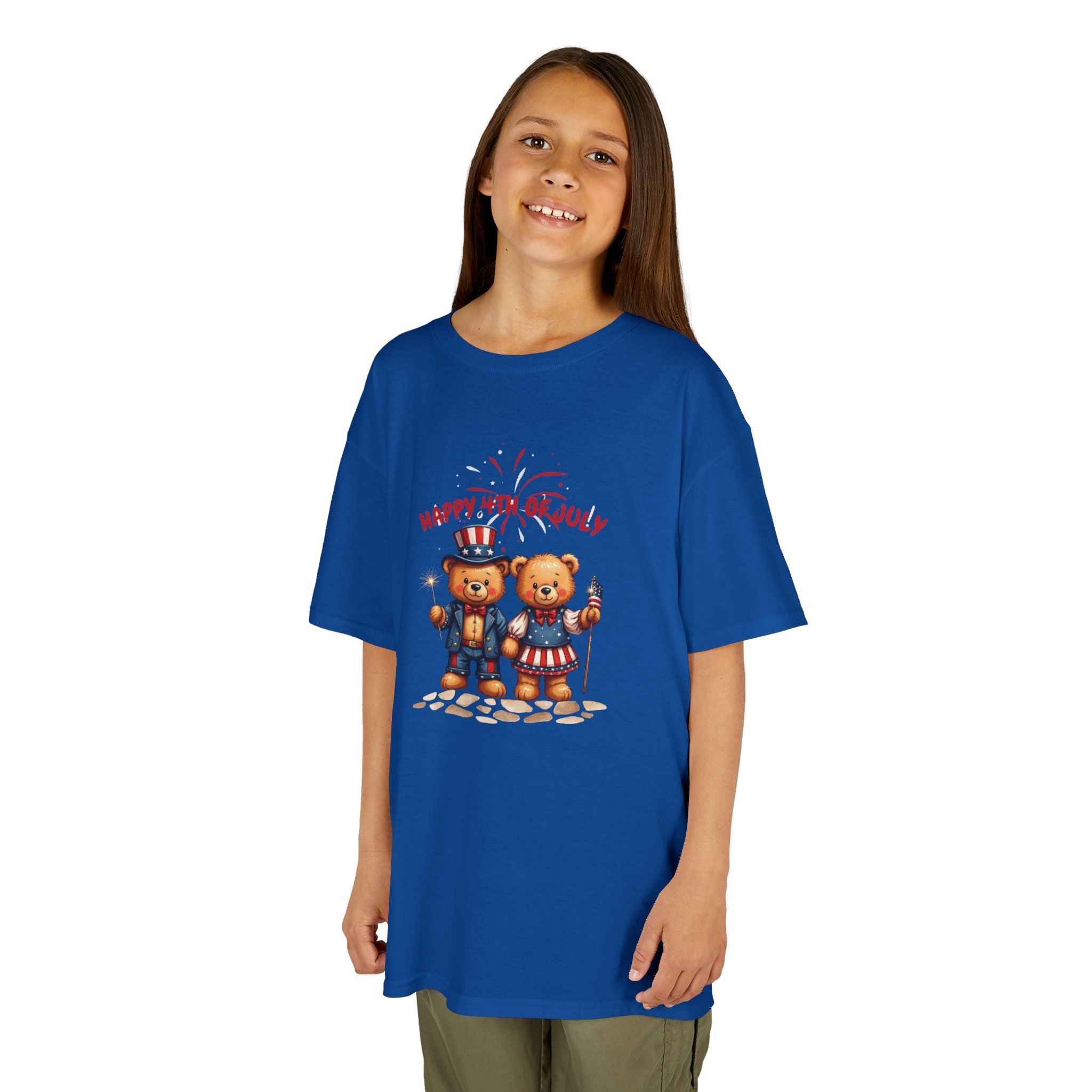 Happy 4th of July Teddy Bear Couple Happy 4th of July Kids Heavy Cotton