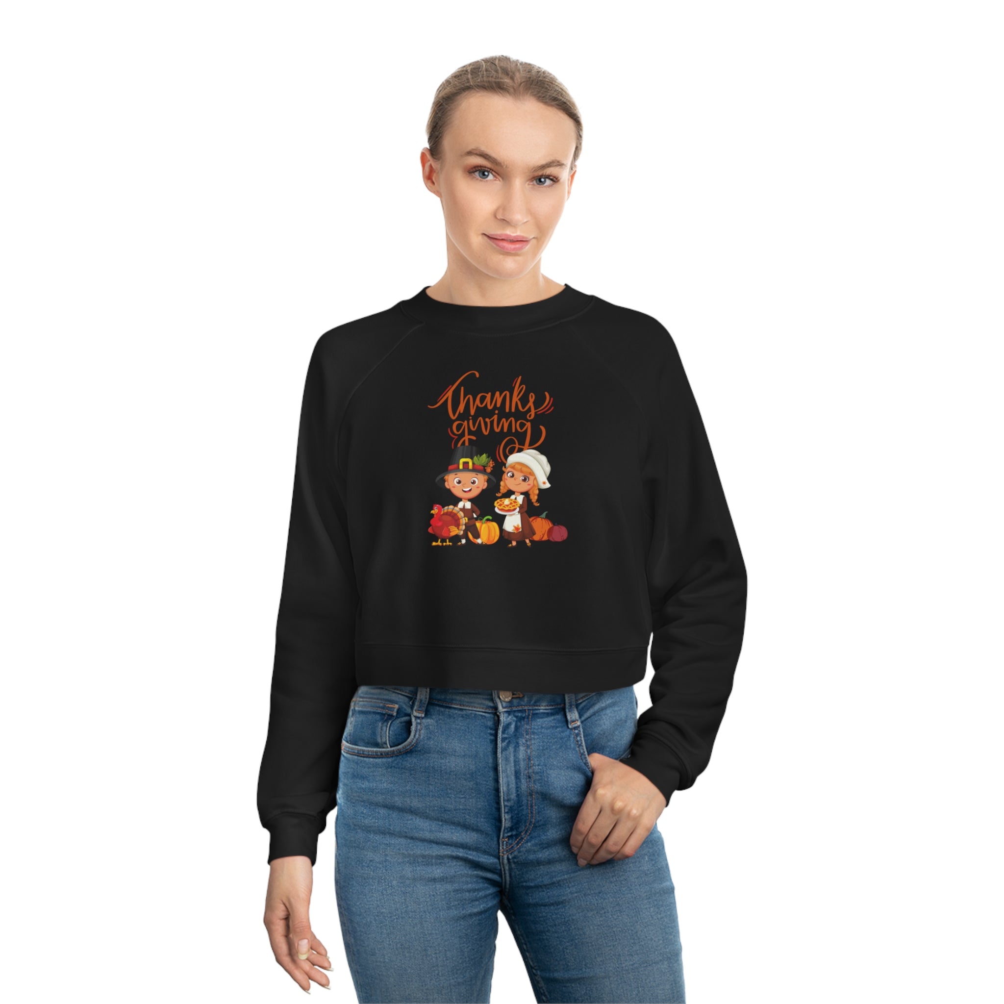 Happy Thanksgiving Women's Cropped Fleece Pullover