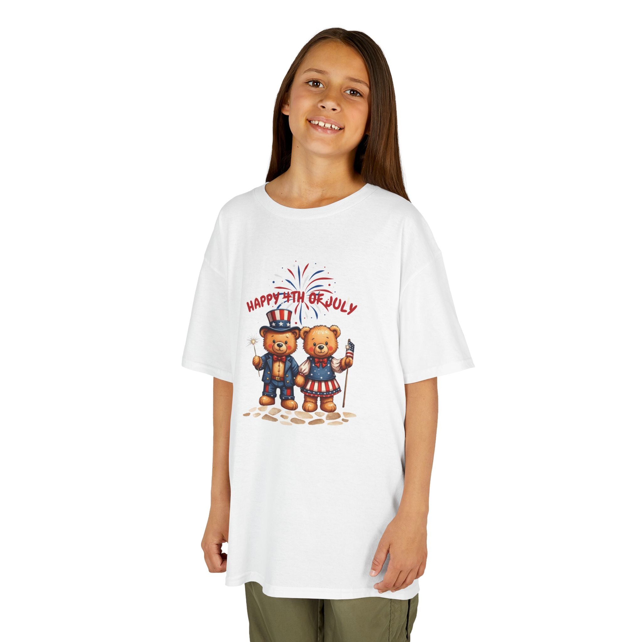 Happy 4th of July Teddy Bear Couple Happy 4th of July Kids Heavy Cotton