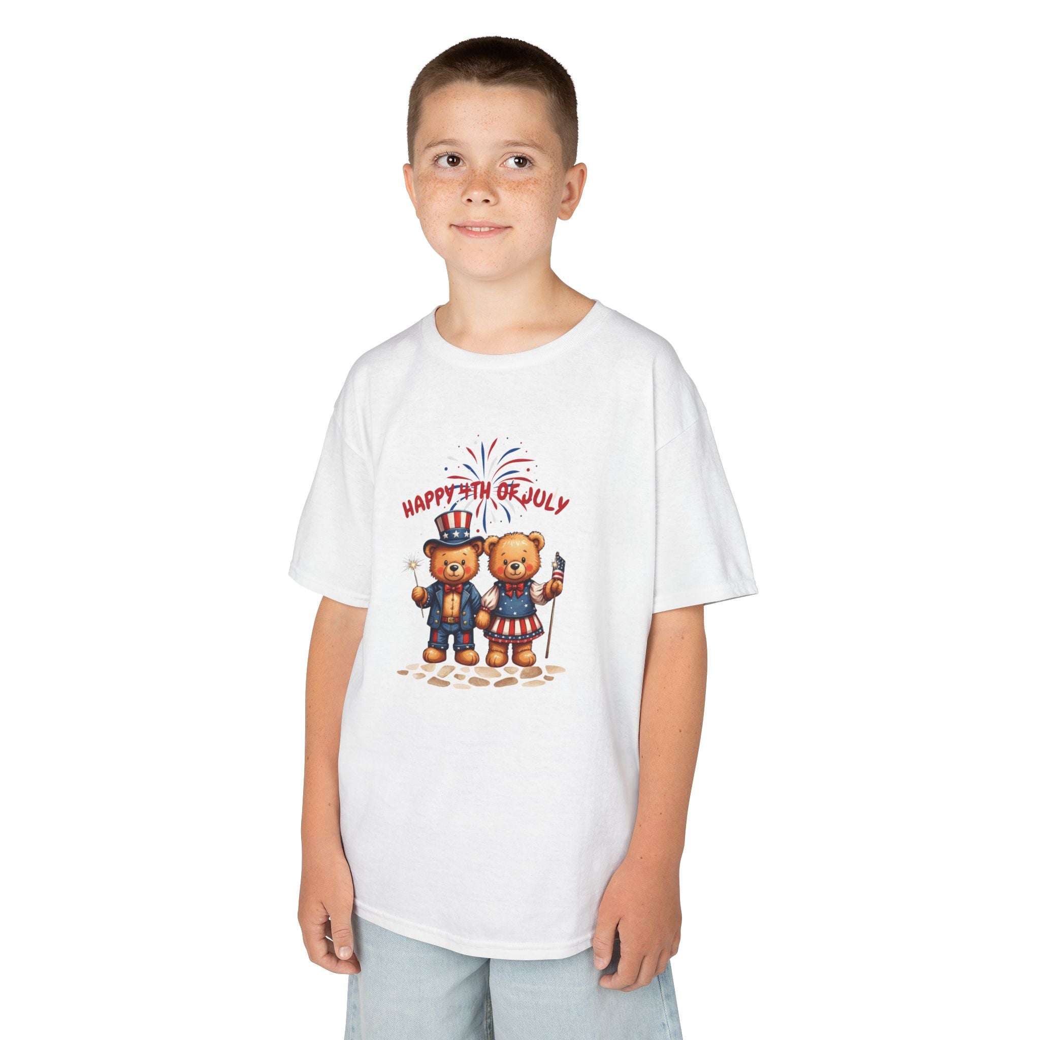 Happy 4th of July Teddy Bear Couple Happy 4th of July Kids Heavy Cotton