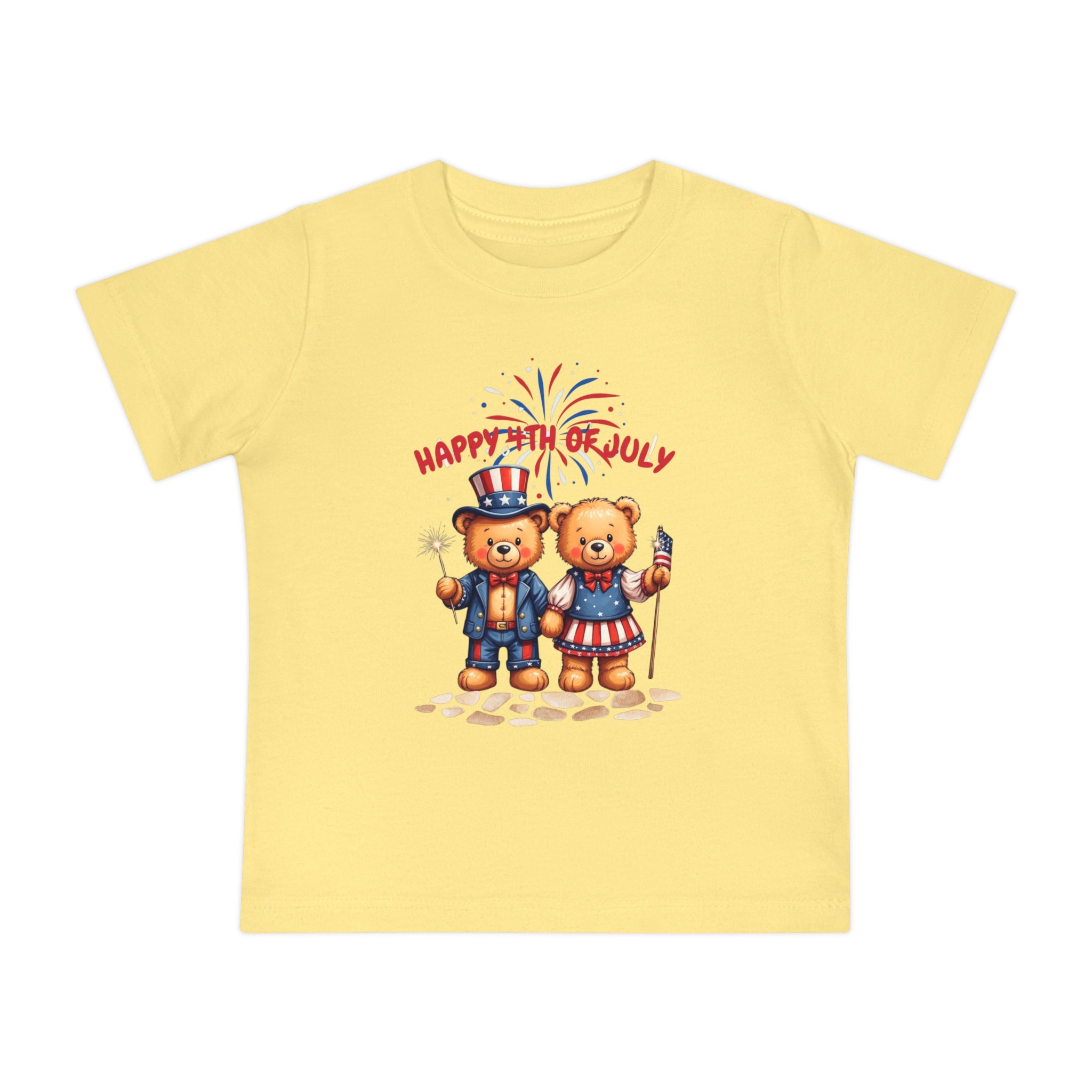 Happy 4th of July Teddy Bear Couple Baby Short T-Shirt