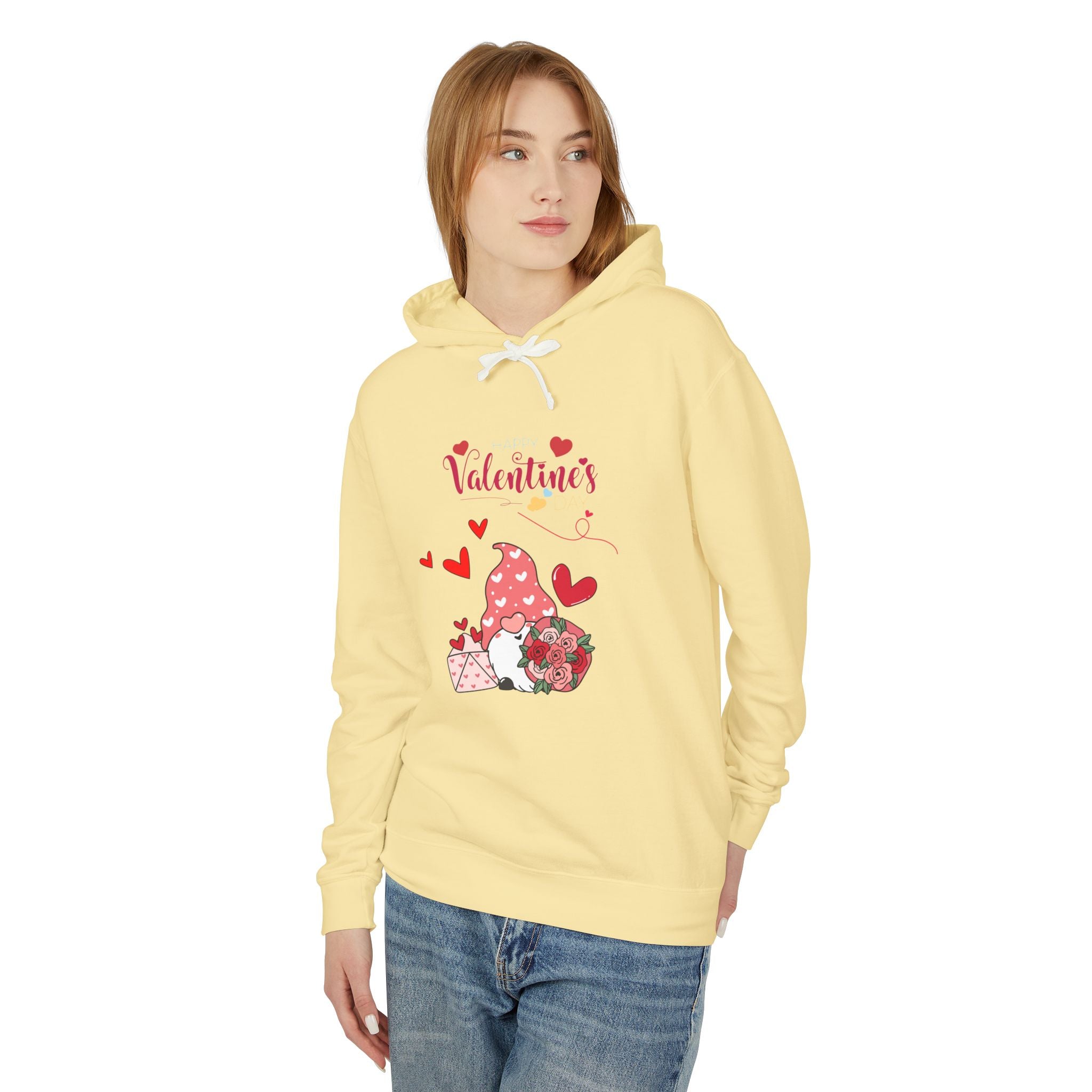 Gnome Valentine's Day Unisex Lightweight Hooded Sweatshirt