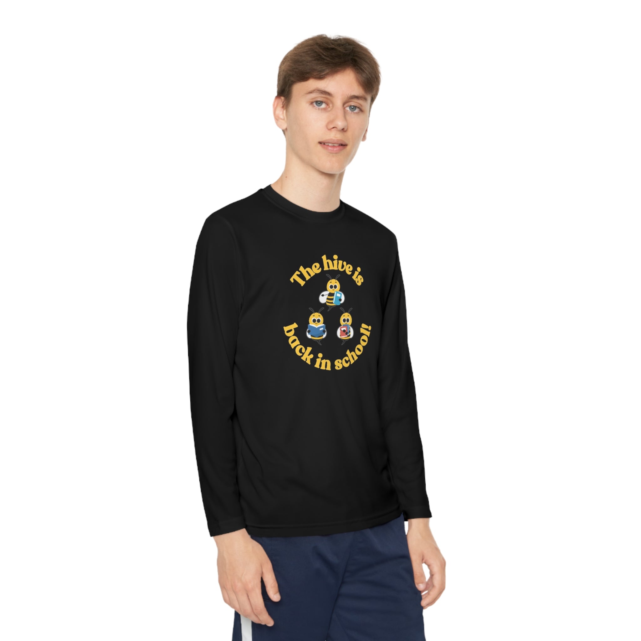 The Hive Is Back In School Youth Long Sleeve Competitor Tee