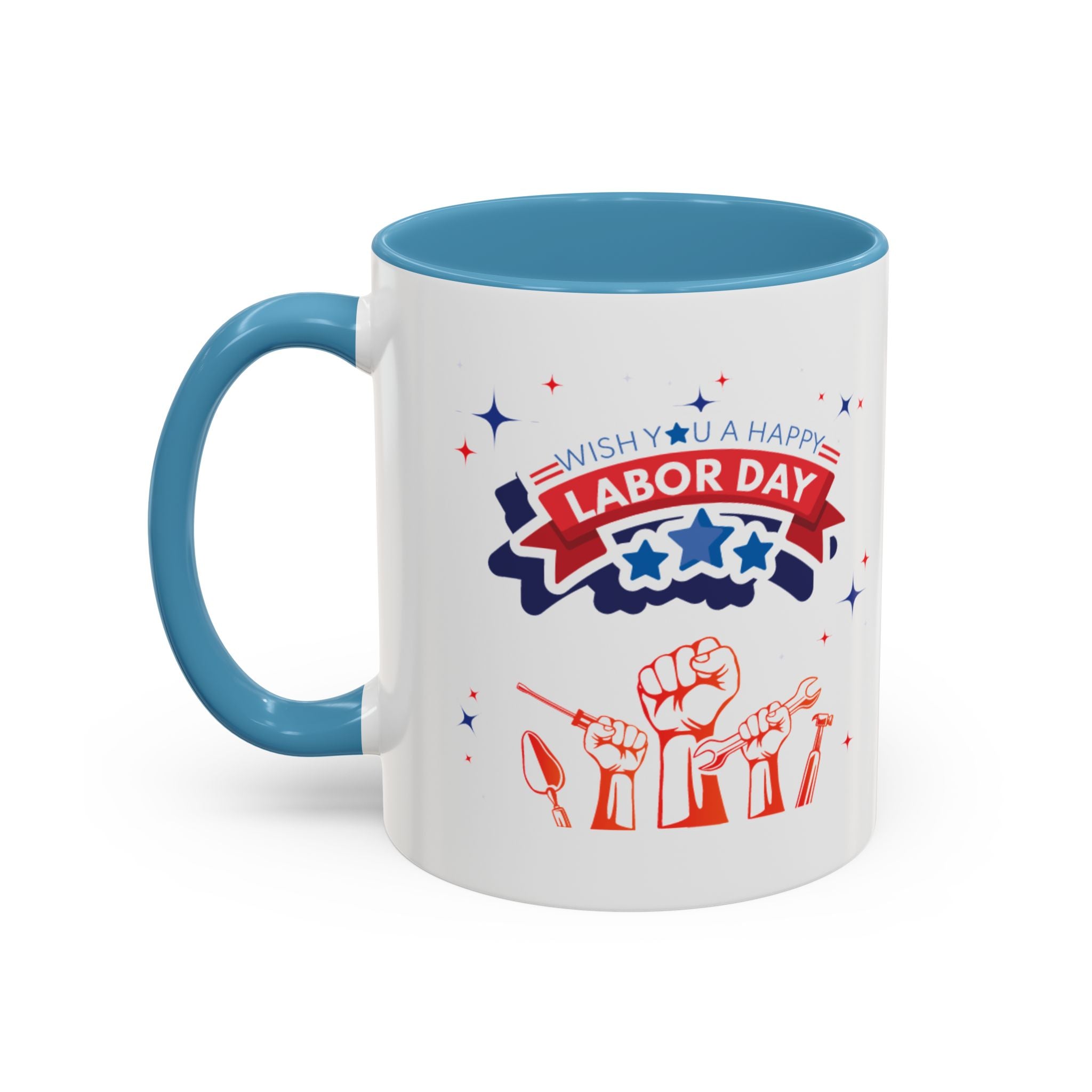 Wish U A Happy Labor Day Accent Coffee Mug (11, 15oz)