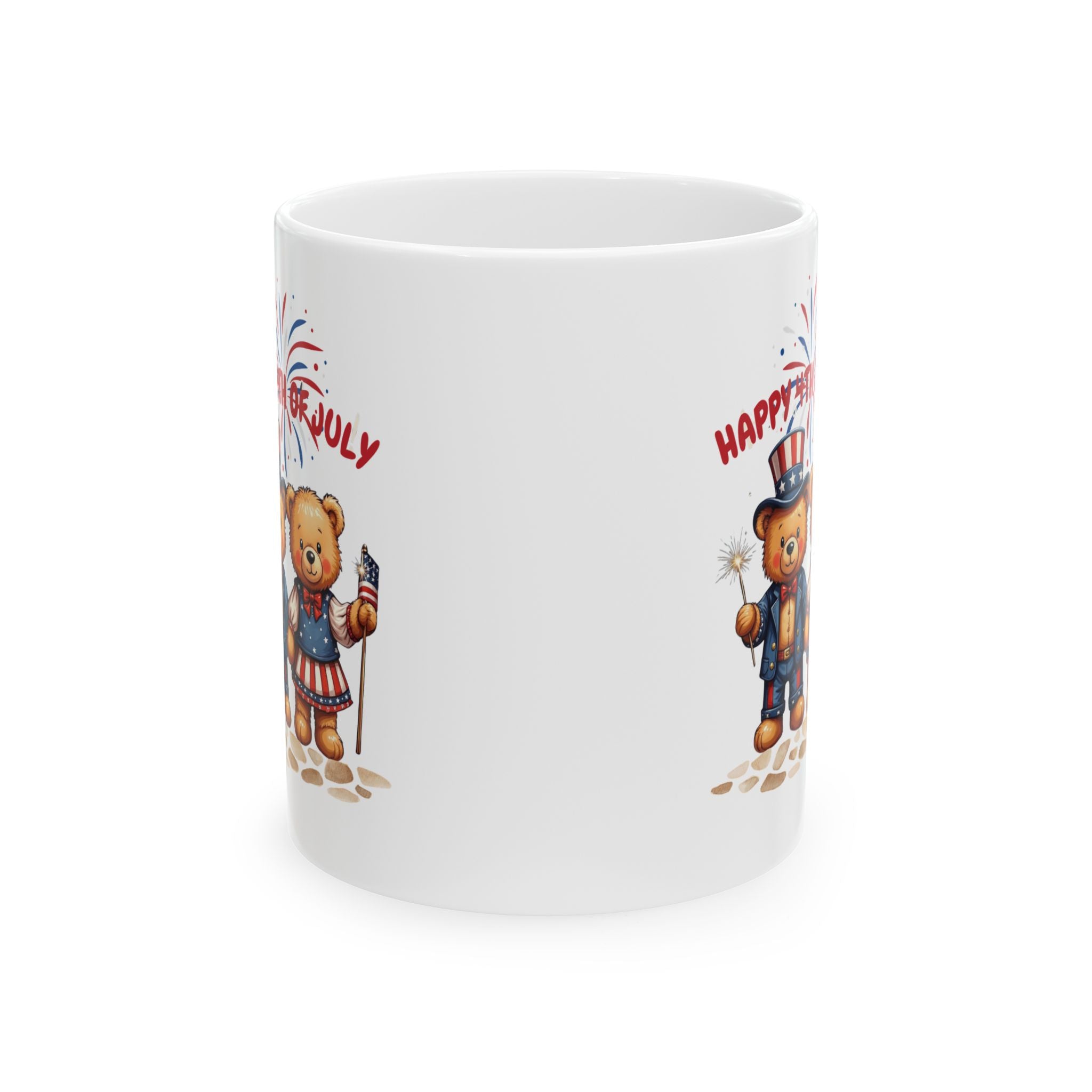 Happy 4th of July Teddy Bear Couple Ceramic Mug