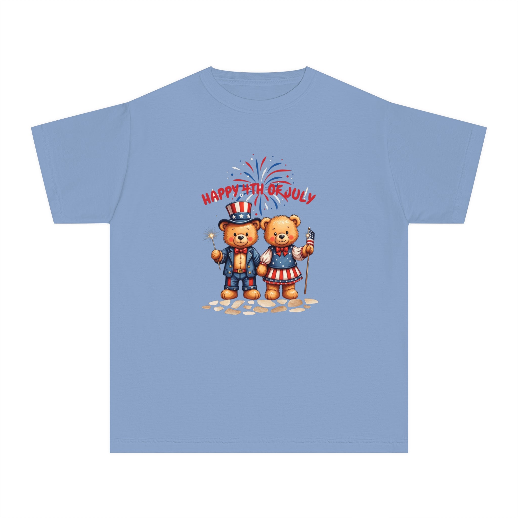 Happy 4th of July Teddy Bear Couple  Youth Midweight Tee