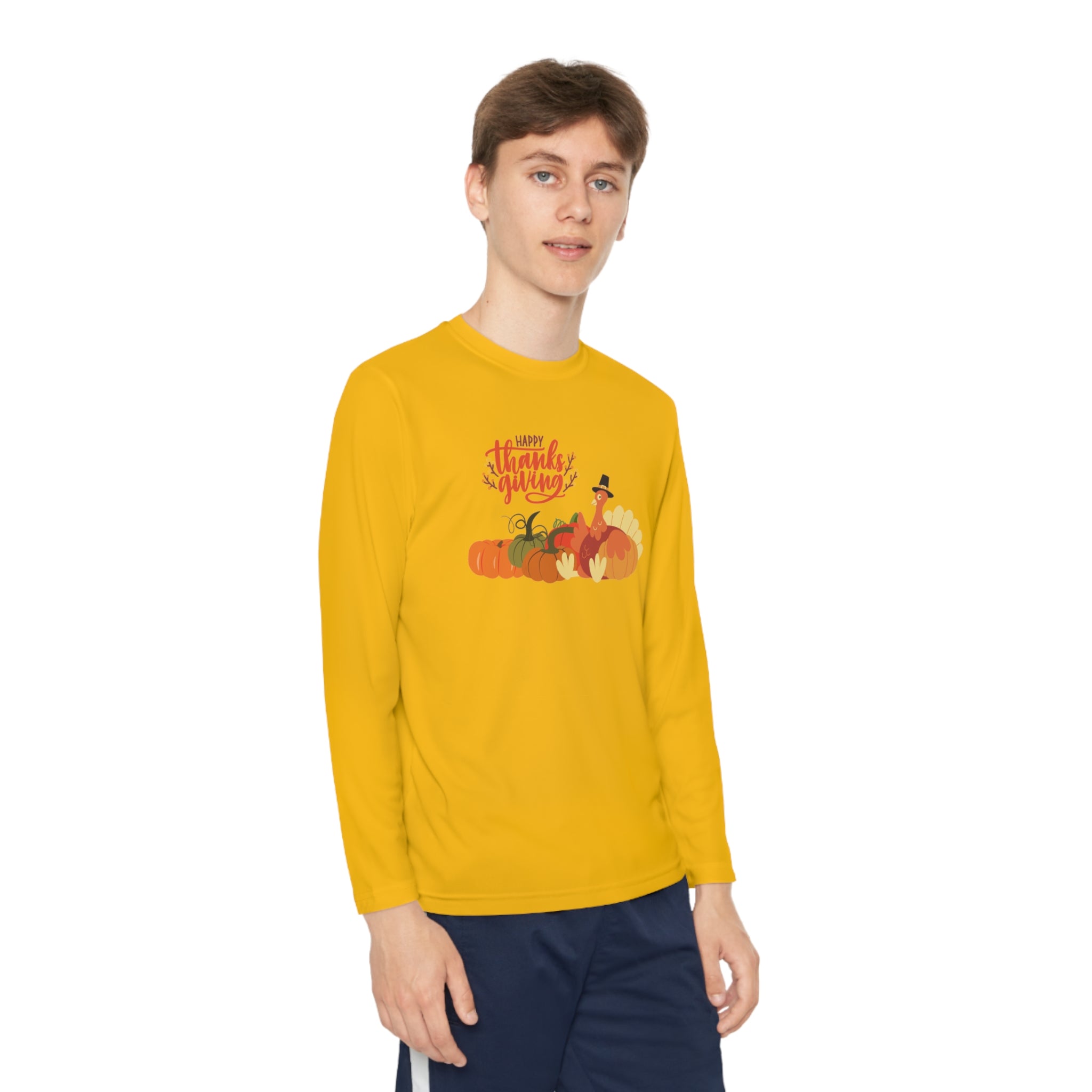 Happy Thanksgiving Turkey Youth Long Sleeve Competitor Tee