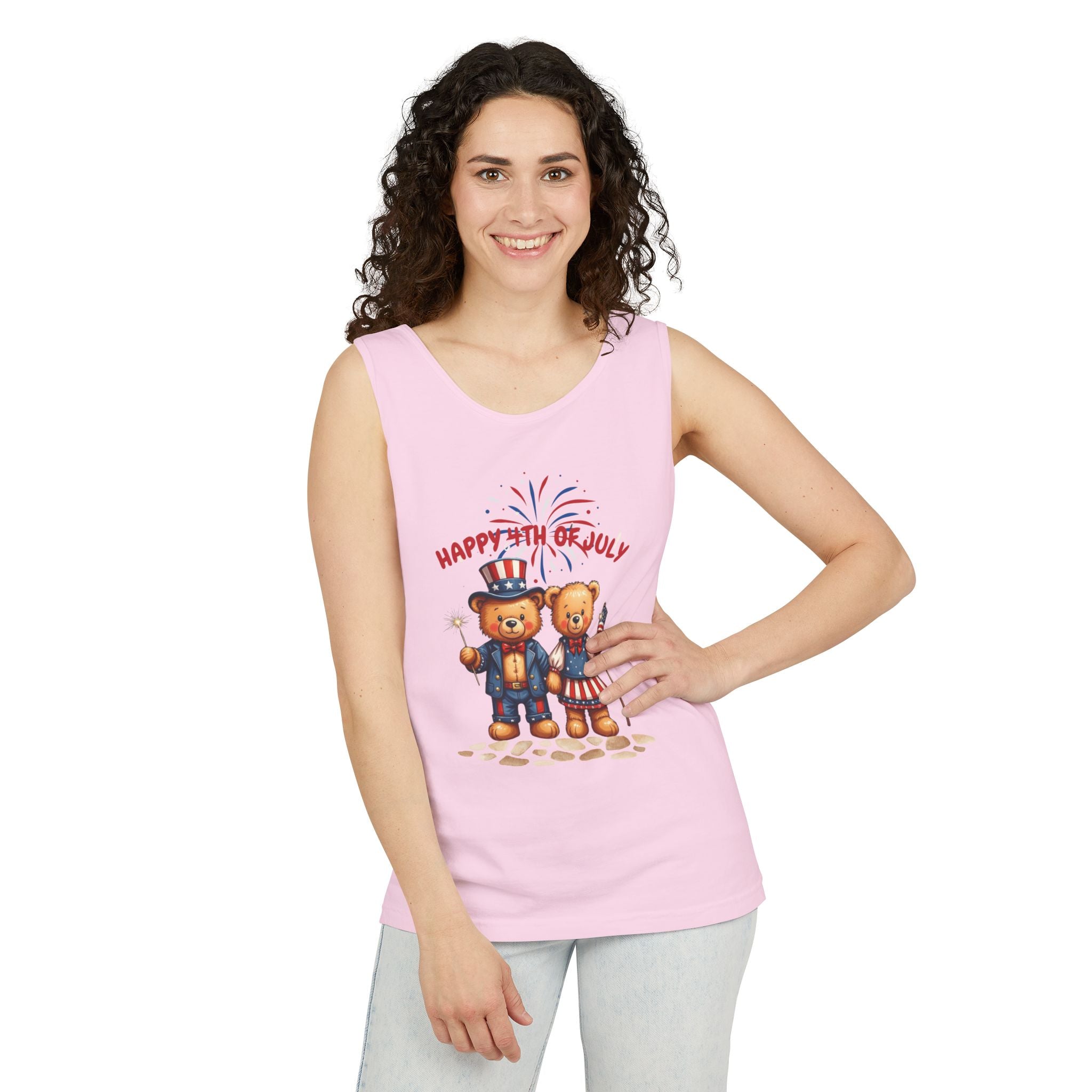 Happy 4th of July Teddy Bear Couple Tank Top