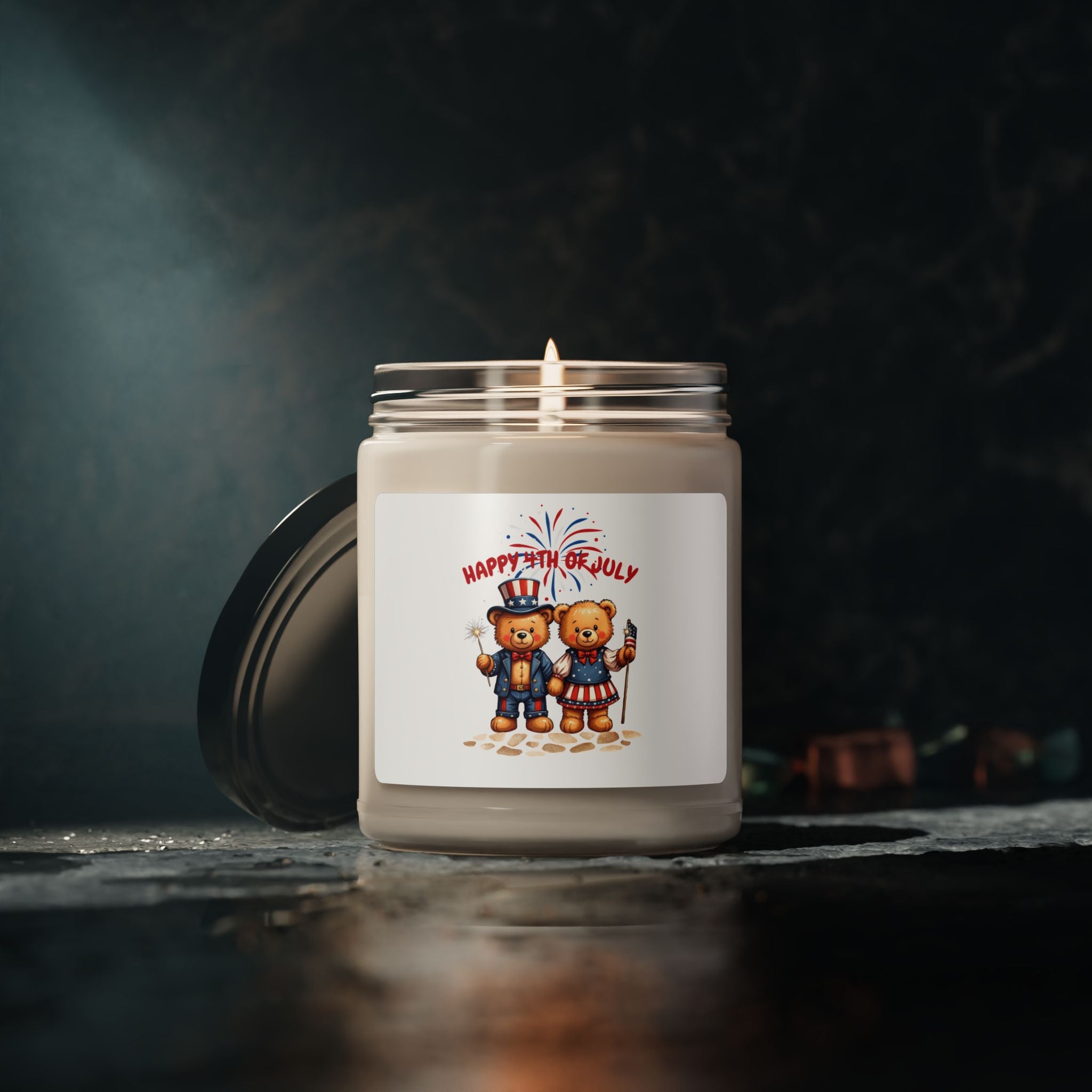Happy 4th of July Teddy Bear Couple Scented Candle