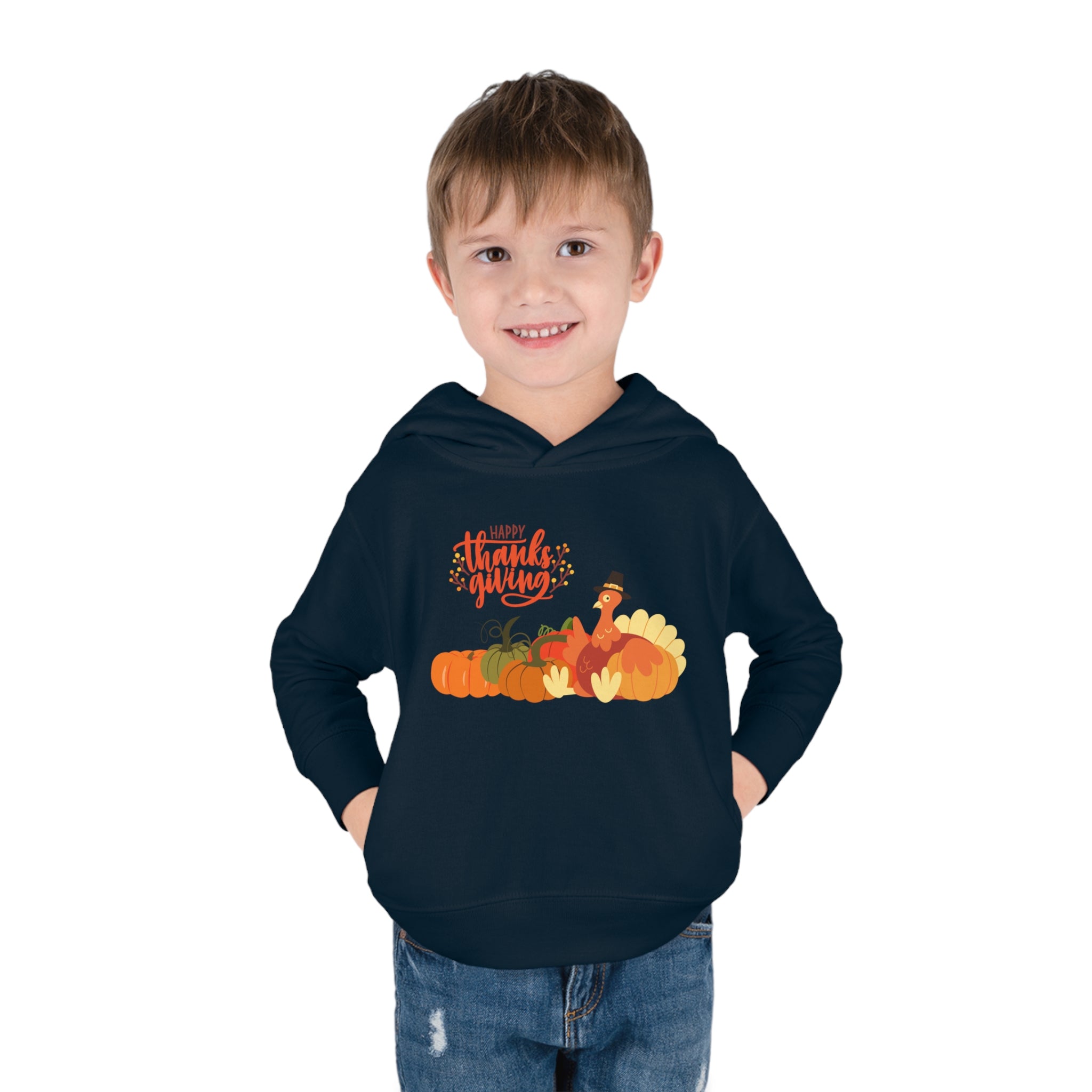 Happy Thanksgiving Turkey Toddler Pullover Fleece Hoodie