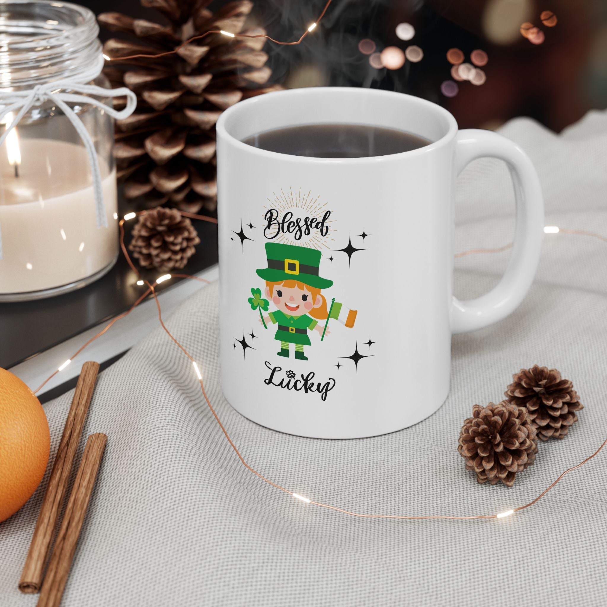 Blessed & Lucky Ceramic Mug | 11oz & 15oz | Perfect for Lucky Celebrations