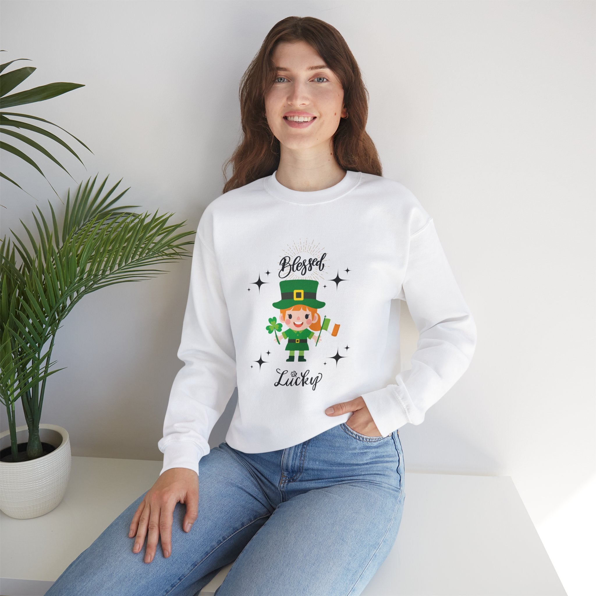 Blessed & Lucky Unisex Crewneck Sweatshirt for St. Patrick's Day
