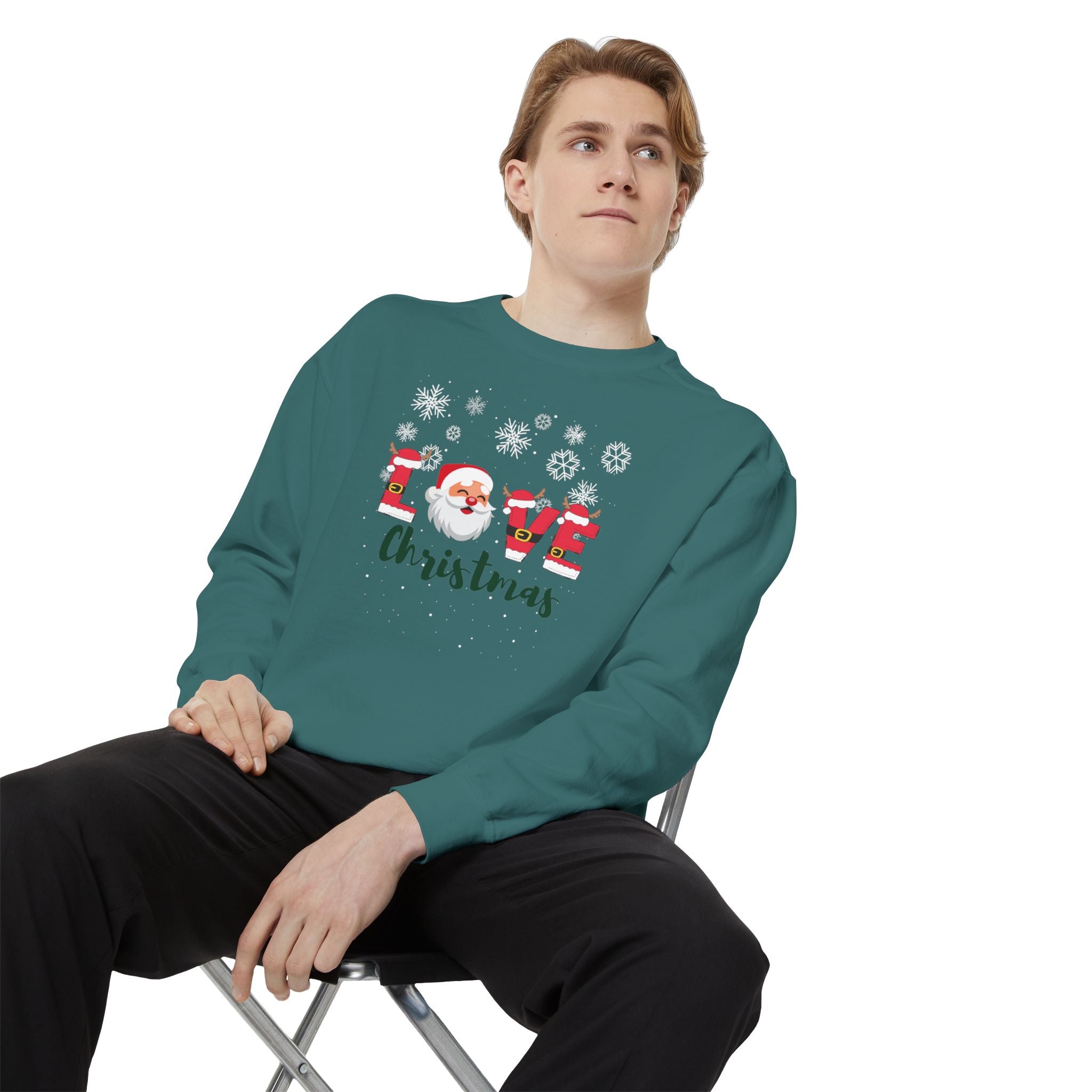 Santa Claus Loves Christmas Unisex Garment-Dyed Sweatshirt