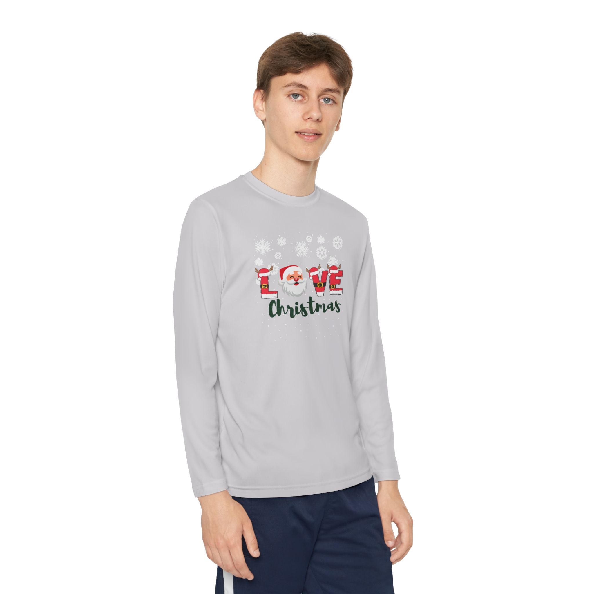 Santa Claus Loves Christmas Youth Long Sleeve Competitor Tee