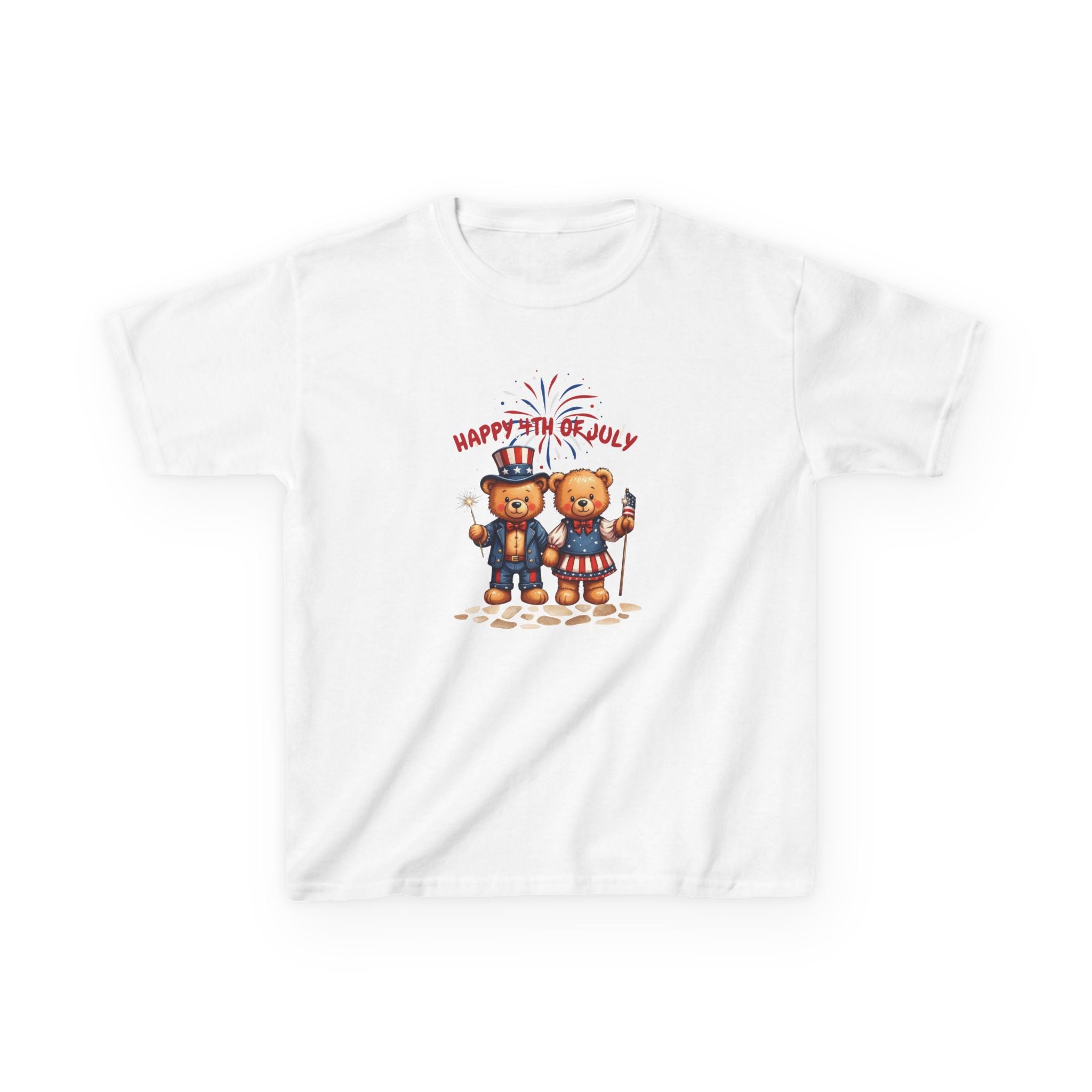 Happy 4th of July Teddy Bear Couple Happy 4th of July Kids Heavy Cotton