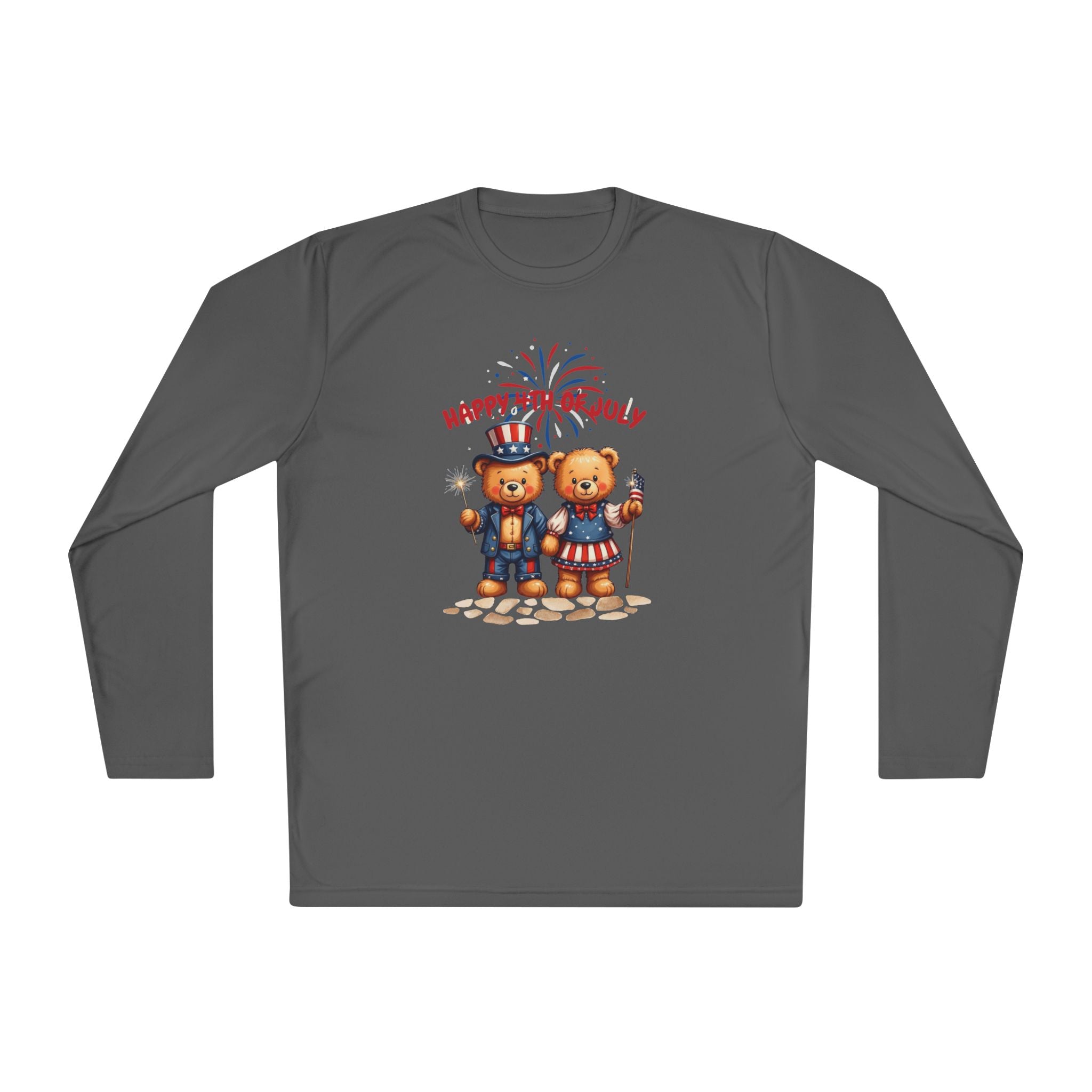 Happy 4th of July Teddy Bear Couple  Unisex Lightweight Long Sleeve Tee