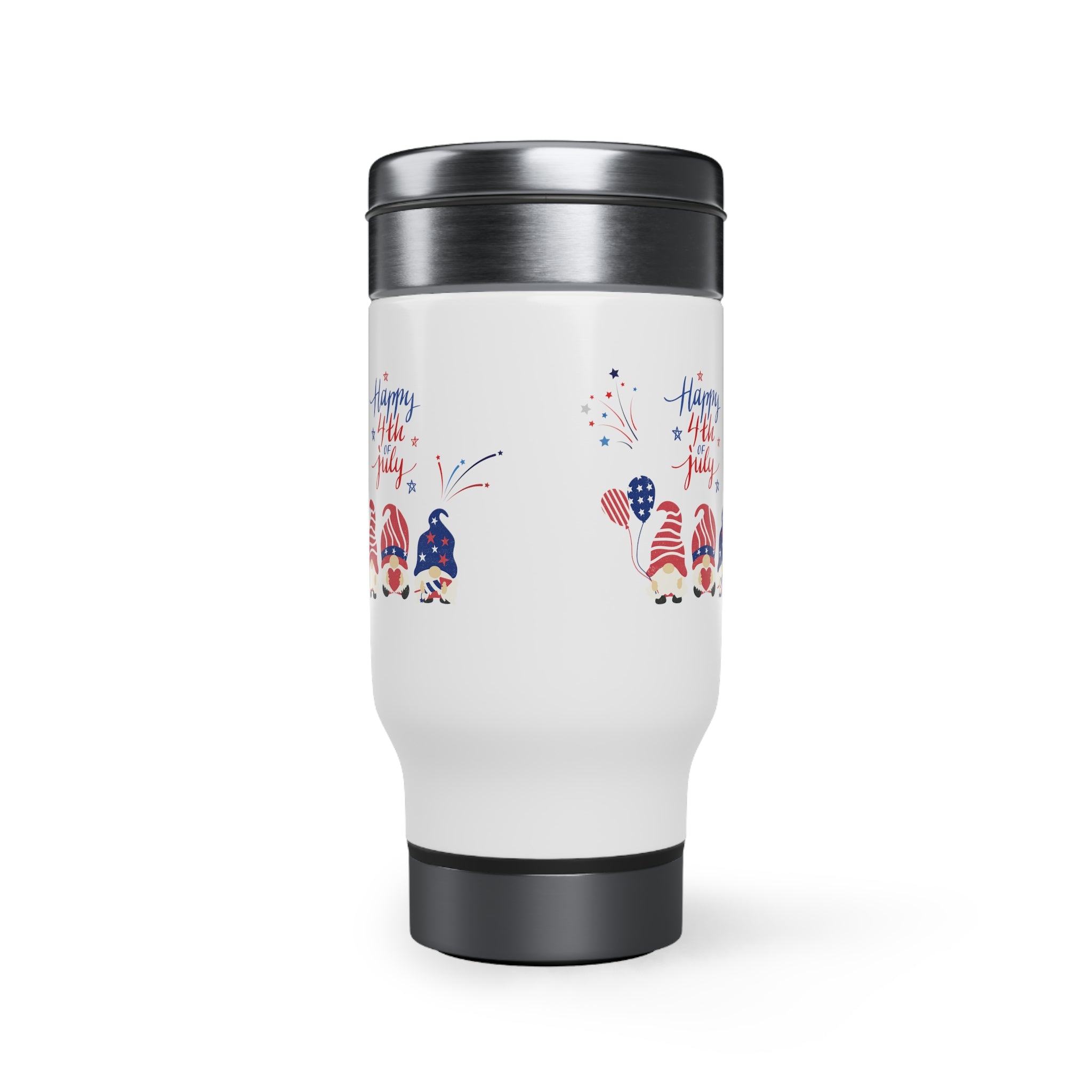 Happy 4th Of July Gnome Stainless Steel Travel Mug with Handle, 14oz