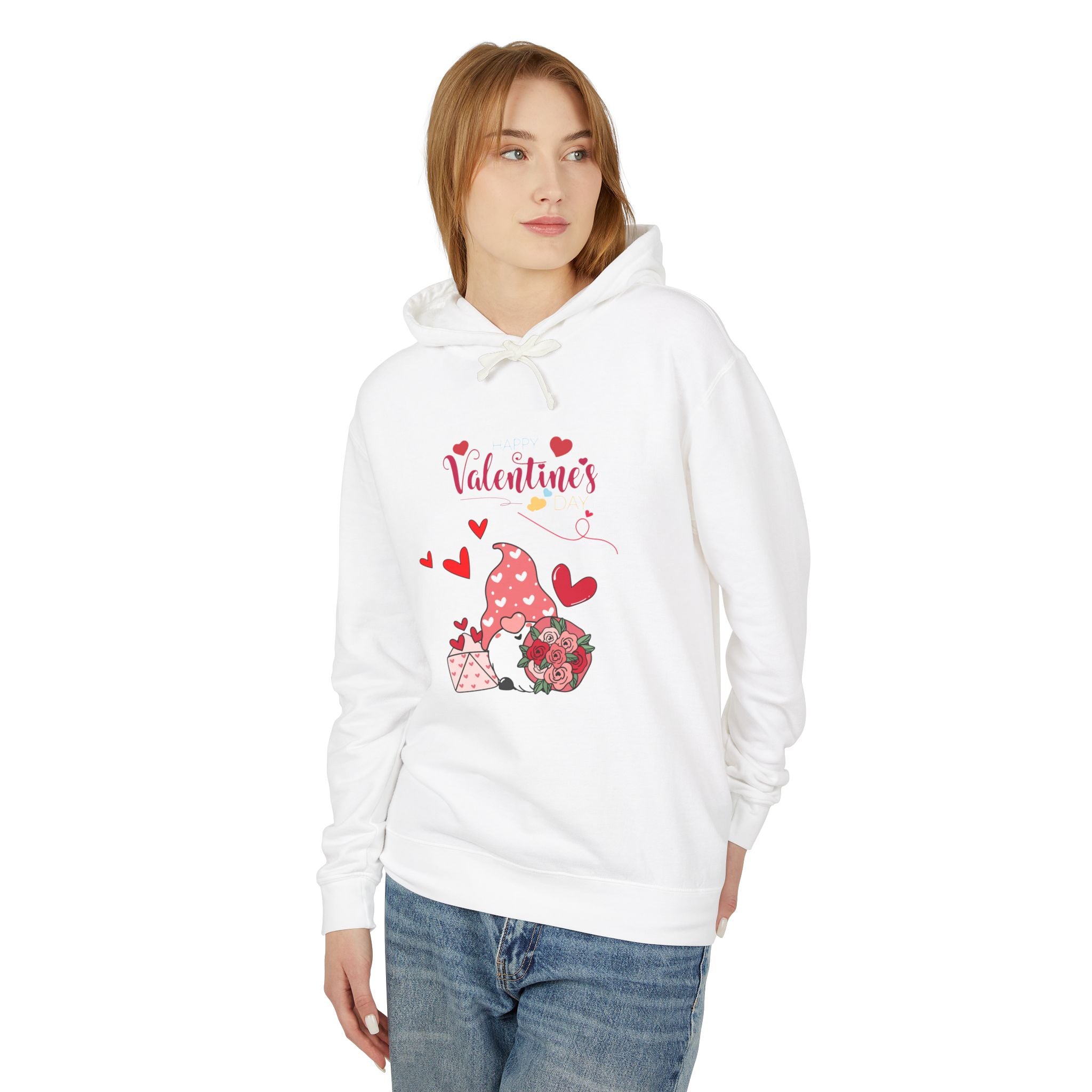 Gnome Valentine's Day Unisex Lightweight Hooded Sweatshirt