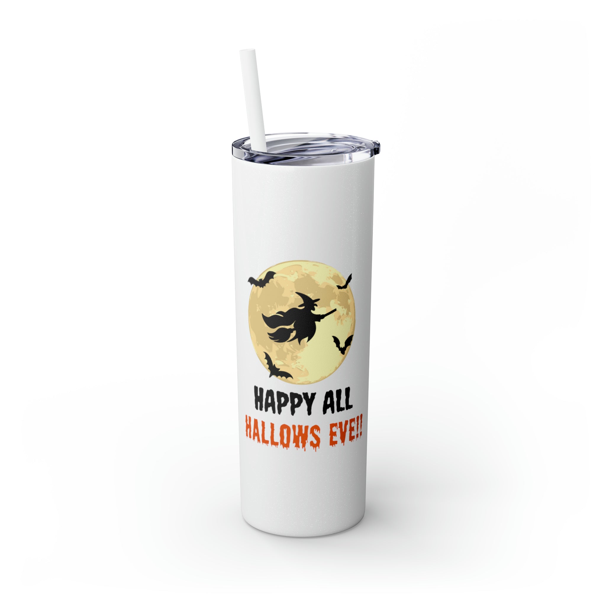 Happy All Hallows Eve Skinny Tumbler with Straw, 20oz