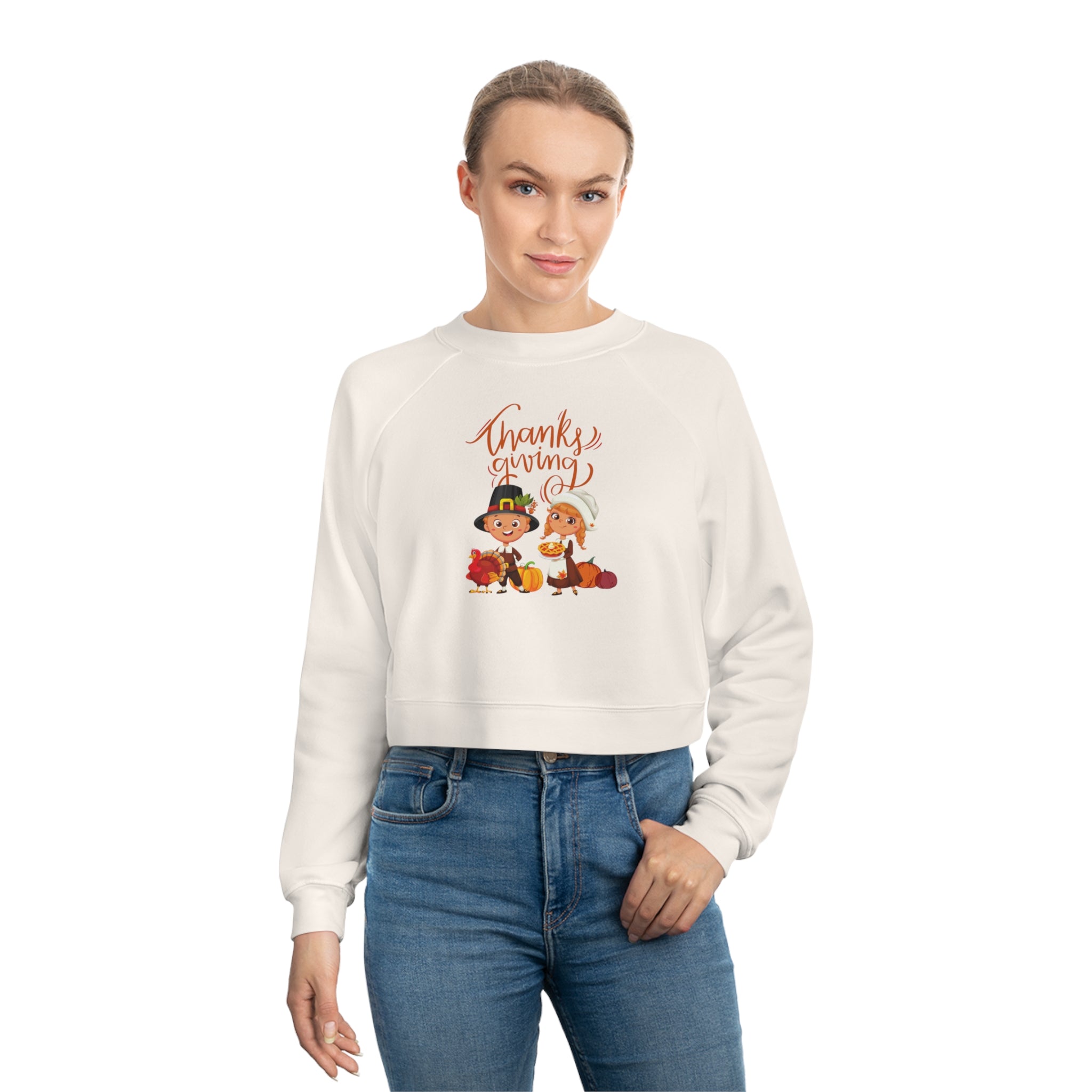 Happy Thanksgiving Women's Cropped Fleece Pullover