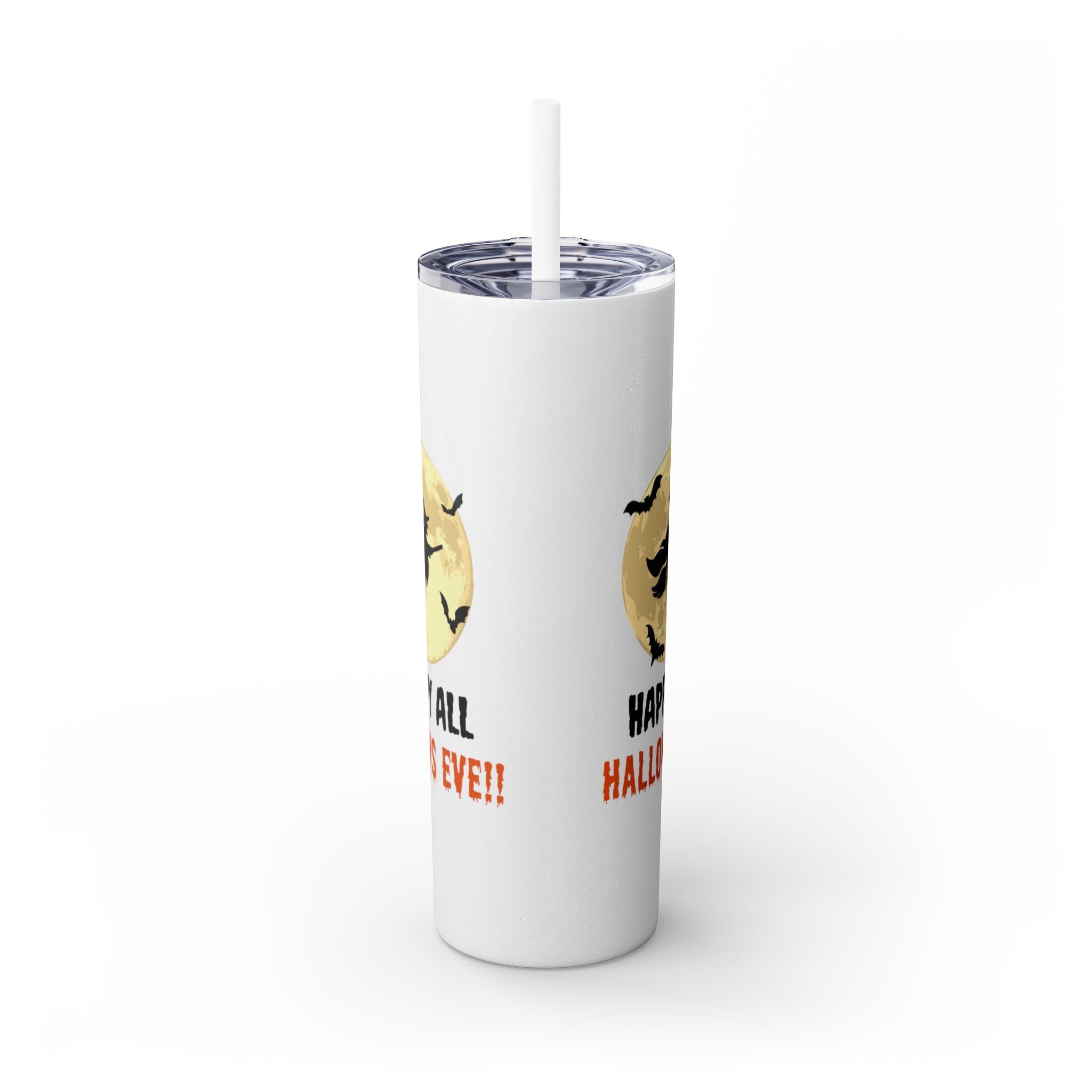 Happy All Hallows Eve Skinny Tumbler with Straw, 20oz