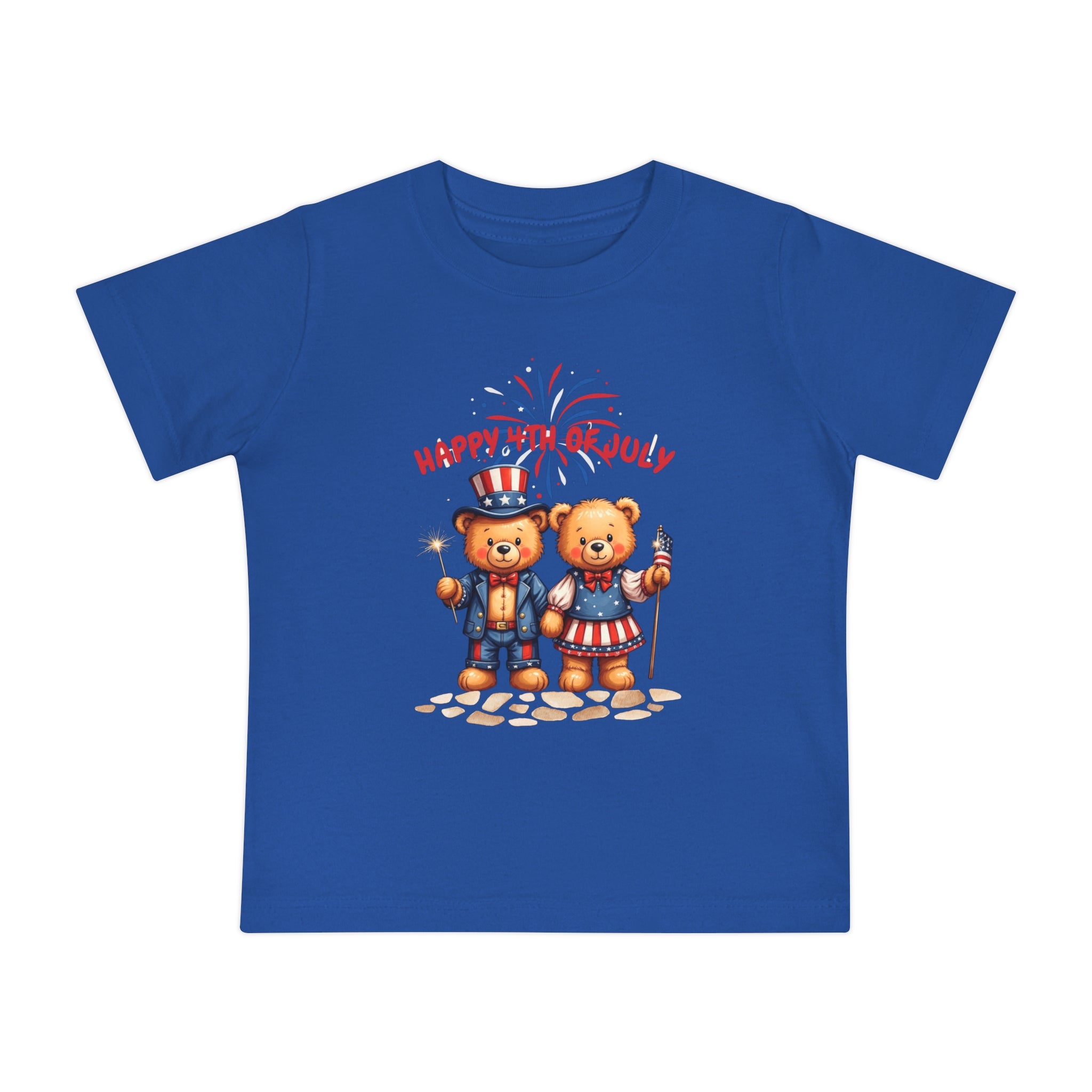Happy 4th of July Teddy Bear Couple Baby Short T-Shirt