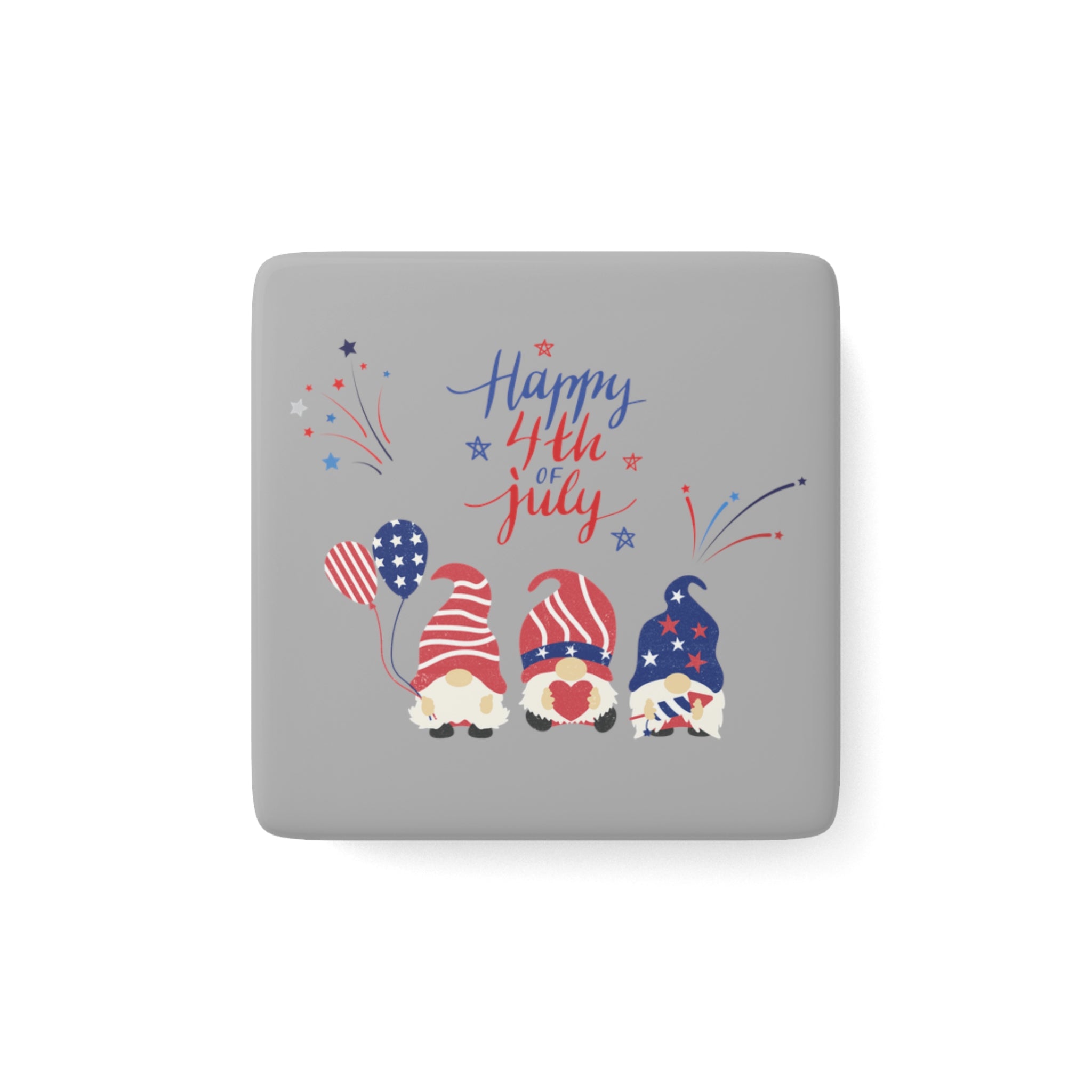 Happy 4th Of July Gnome Porcelain Magnet, Square