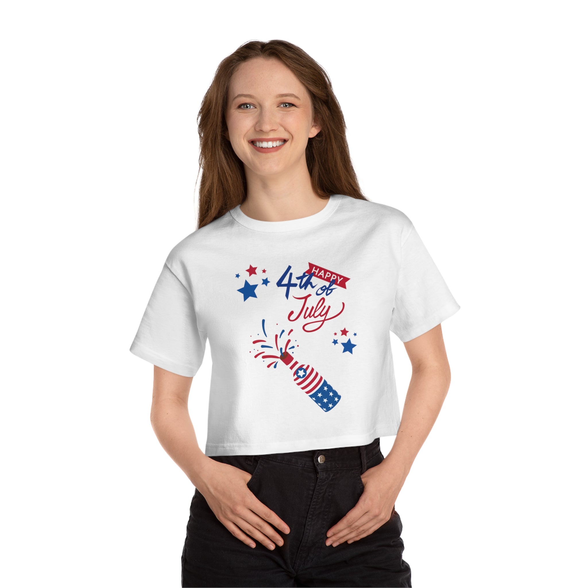 Happy 4th Of July Celebration Champion Women's Heritage Cropped T-Shirt