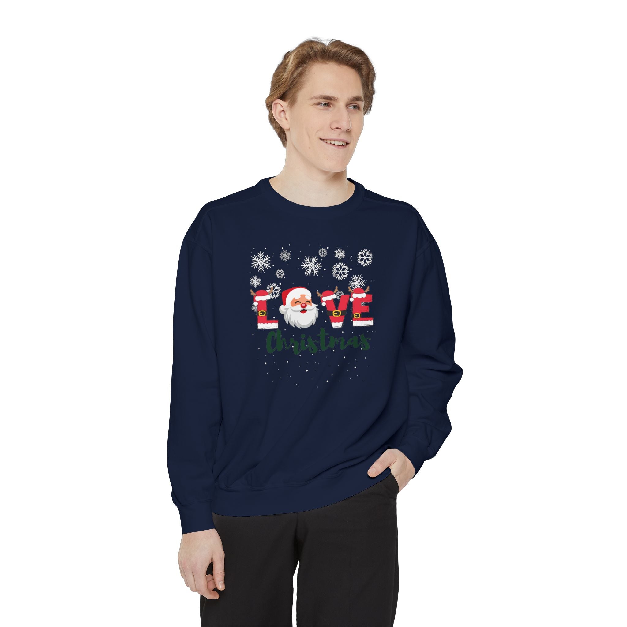 Santa Claus Loves Christmas Unisex Garment-Dyed Sweatshirt