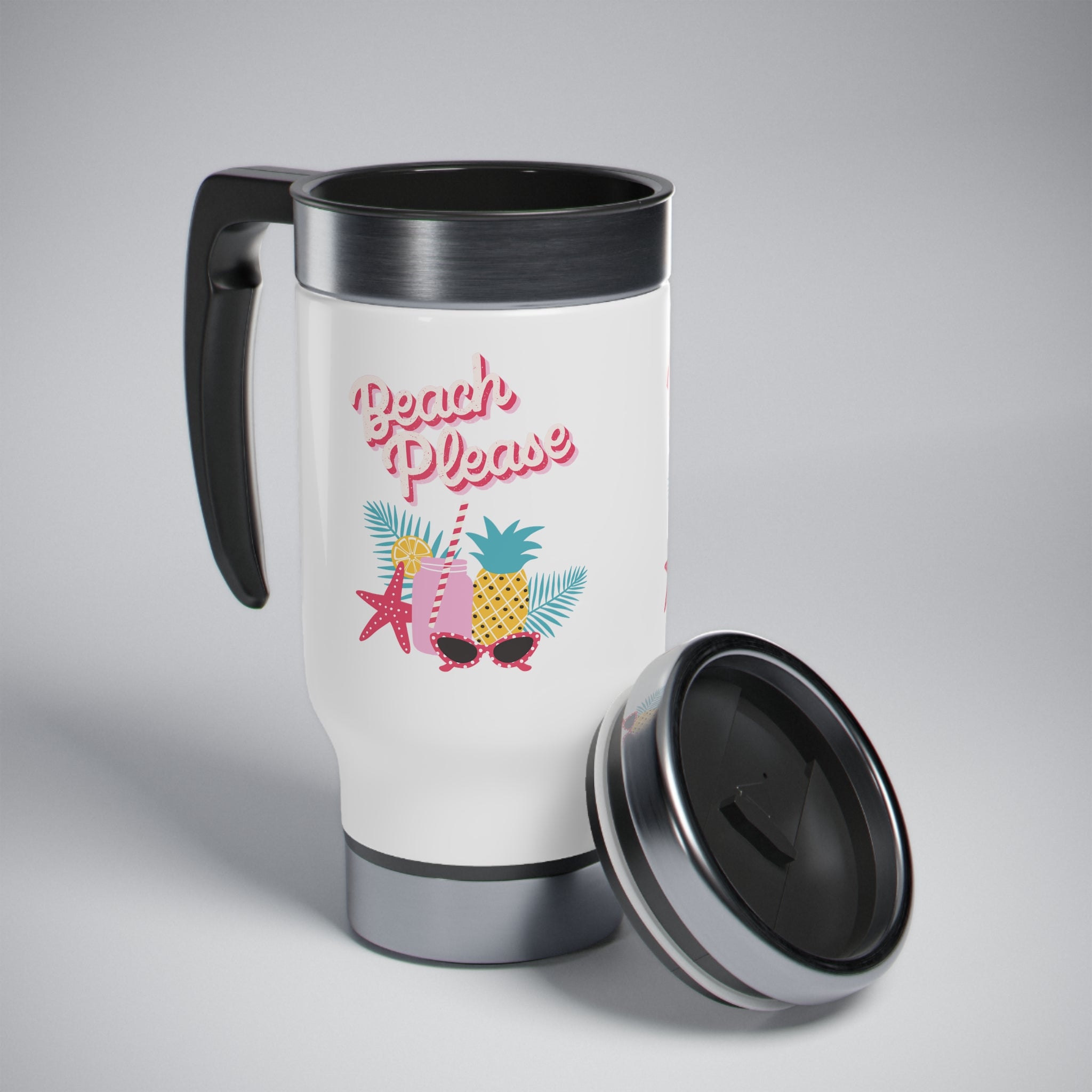 Beach Please Stainless Steel Travel Mug with Handle, 14oz